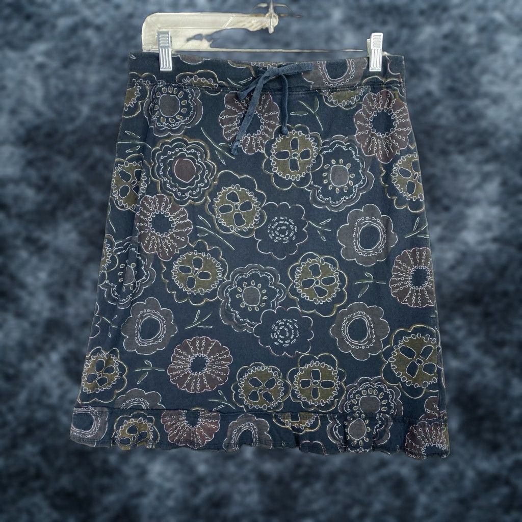 Vintage Fresh Produce Skirt S Navy Blue Floral Pull On Ruffle Hem Knee Length Casual Women's Skirt Size 28" / US 6 / IT 42 - 1 Thumbnail