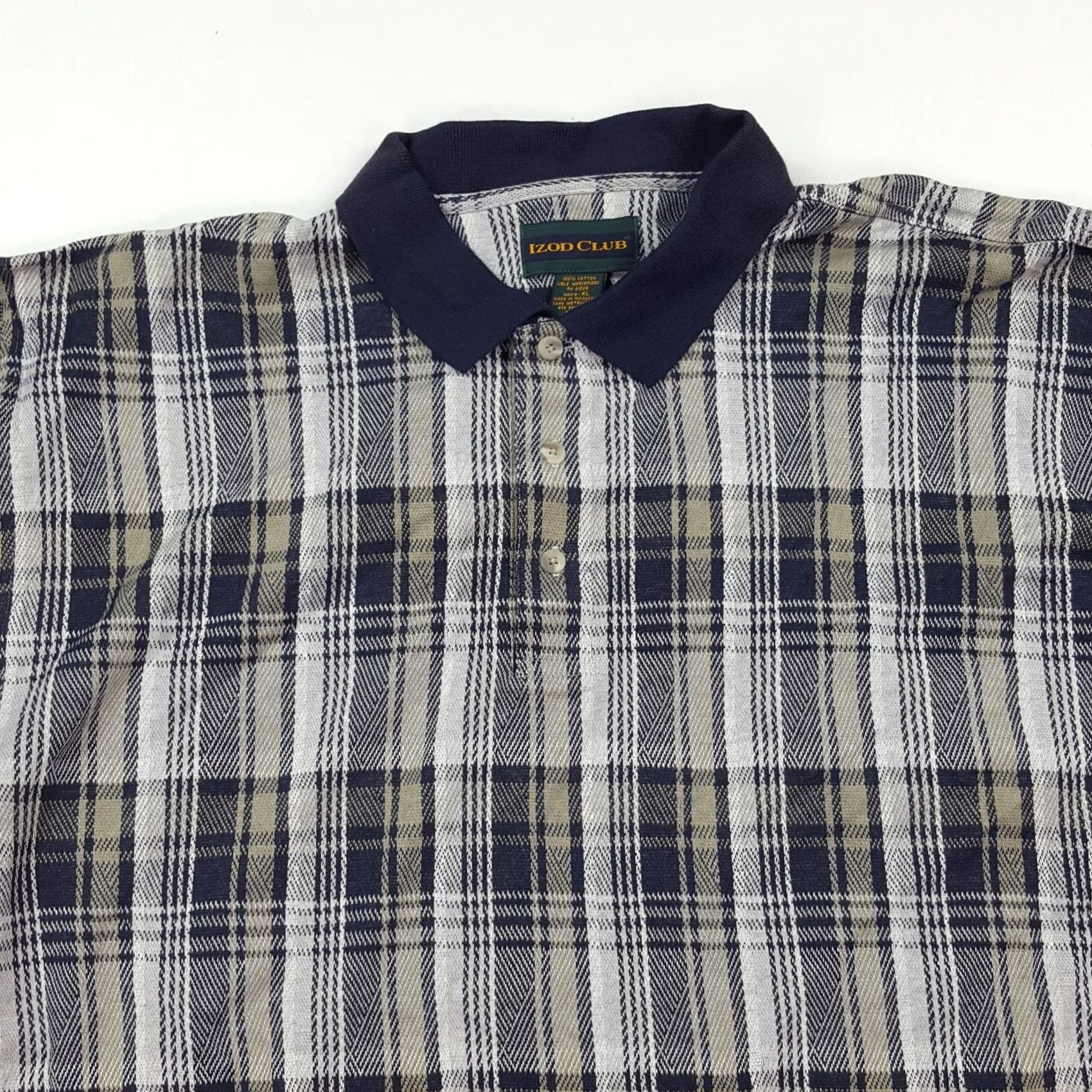 Izod VINTAGE IZOD Golf Polo Shirt Gray Plaid Collared Short Sleeve Men's XL Relaxed 90s Accessories: PGA, Tennis, Casual Mens Size US XL / EU 56 / 4 - 2 Thumbnail