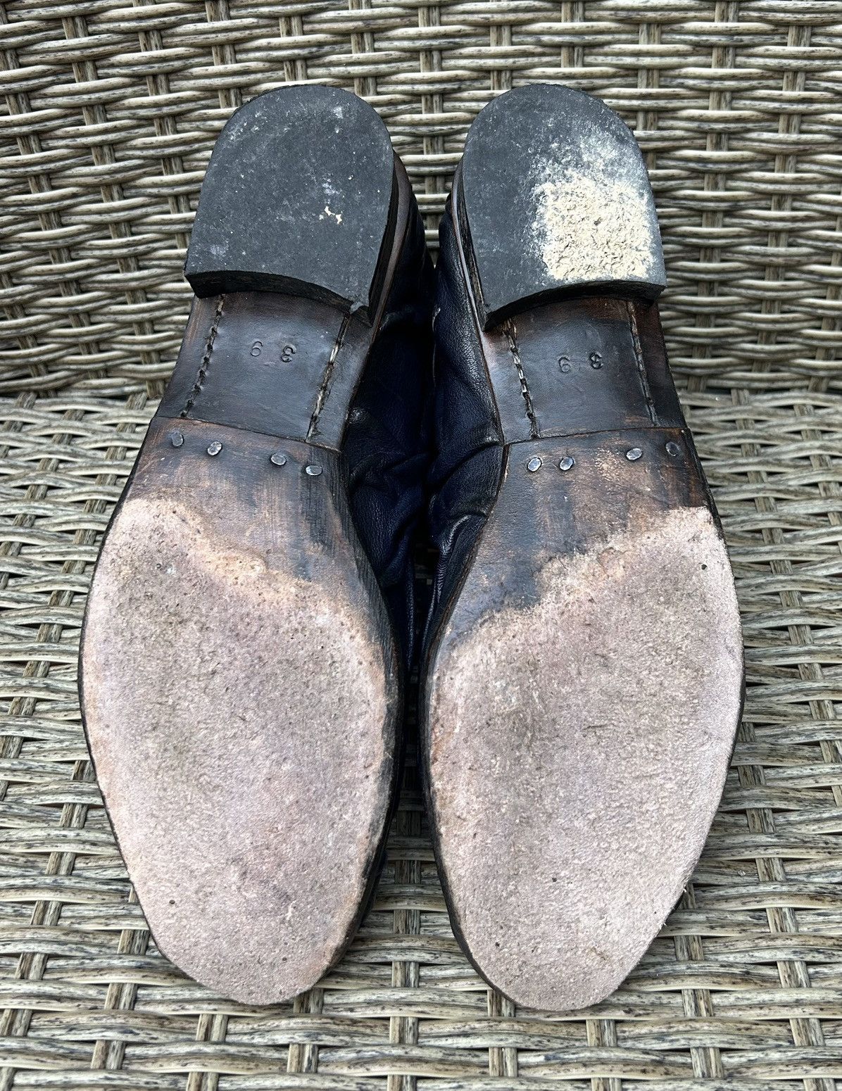 Other Atelier Inscrire Hand Made Navy Wrinkled Leather Ankle Boots Size US 9 / IT 39 - 8 Thumbnail