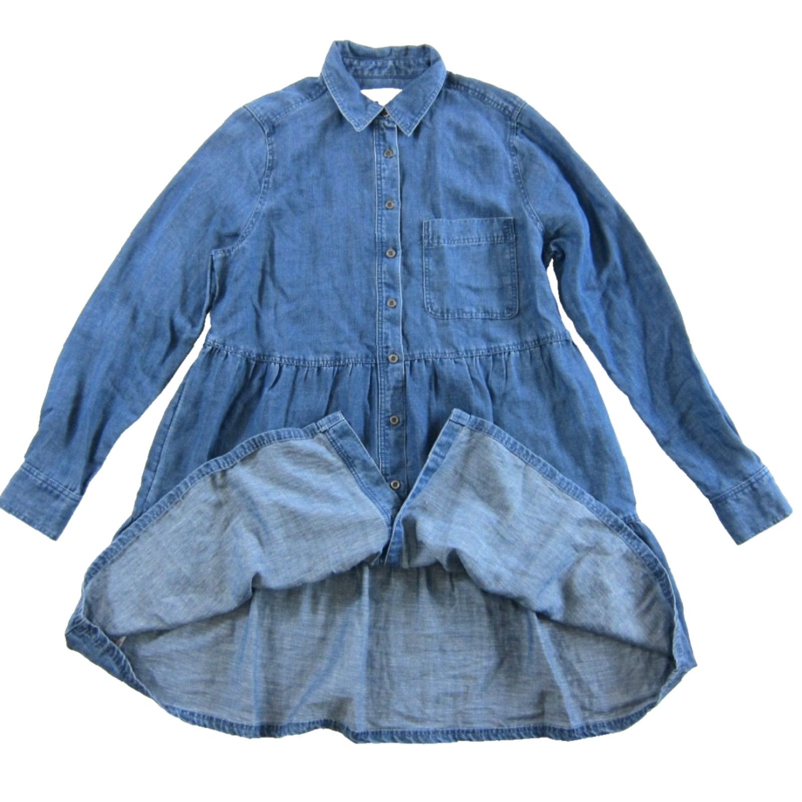 Loft LOFT Ann Taylor Denim Shirt DressS Blue Denim Lyocell Long Sleeve Collared Tiered Shirt Dress Small Size S / US 4 / IT 40 - 4 Thumbnail