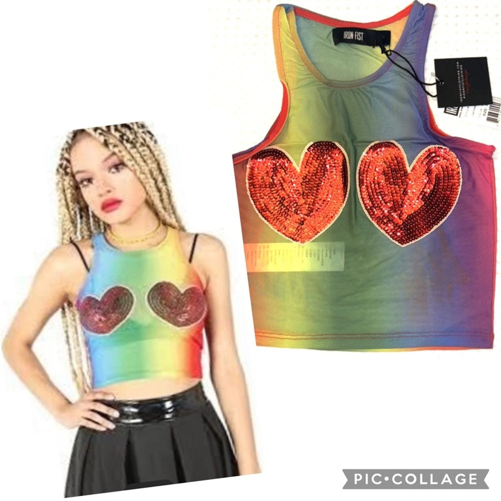 Iron Fist Iron Fist SOMEWHERE Rainbow Sequin Heart Sheer Crop Tank Top Size M / US 6-8 / IT 42-44 - 1 Thumbnail