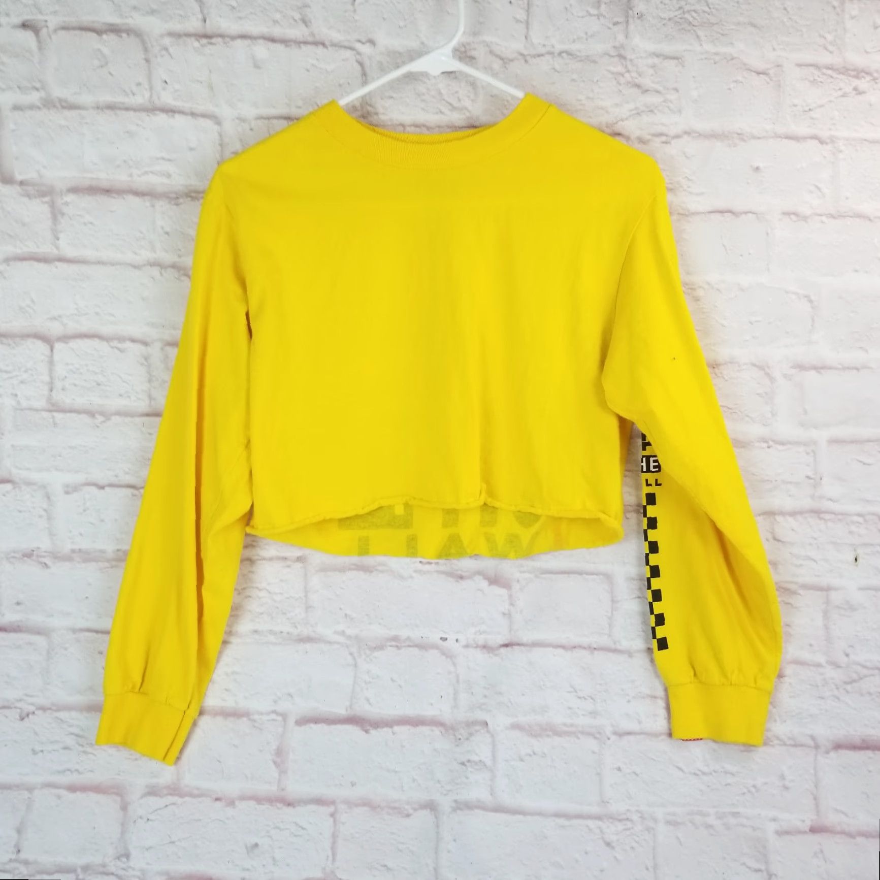 Vans VANS Shirt Womens Yellow Small Cropped T Shirt Long Sleeve Checkered Off The Wall Geometric Logo 90s Style Casual Womens Size S / US 4 / IT 40 - 4 Thumbnail