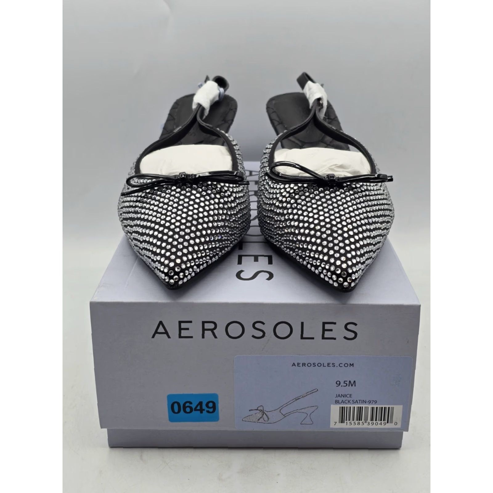 Vintage Aerosoles Janice Pump - Women's Black Satin - Size 9.5 M - Pointed Toe - Rhinestone, Bow, Buckle - Spool Heel - Formal Everyday Wear - Shoes - Women Size US 10 / IT 40 - 2 Thumbnail
