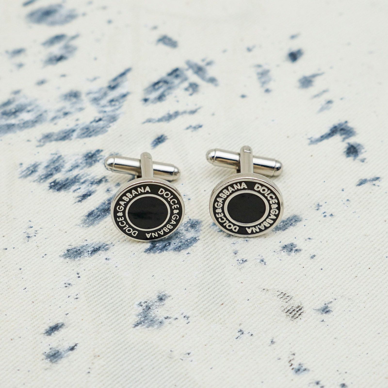 Dolce & Gabbana Dolce gabbana black enamel silver round logo cufflinks Size ONE SIZE - 2 Thumbnail