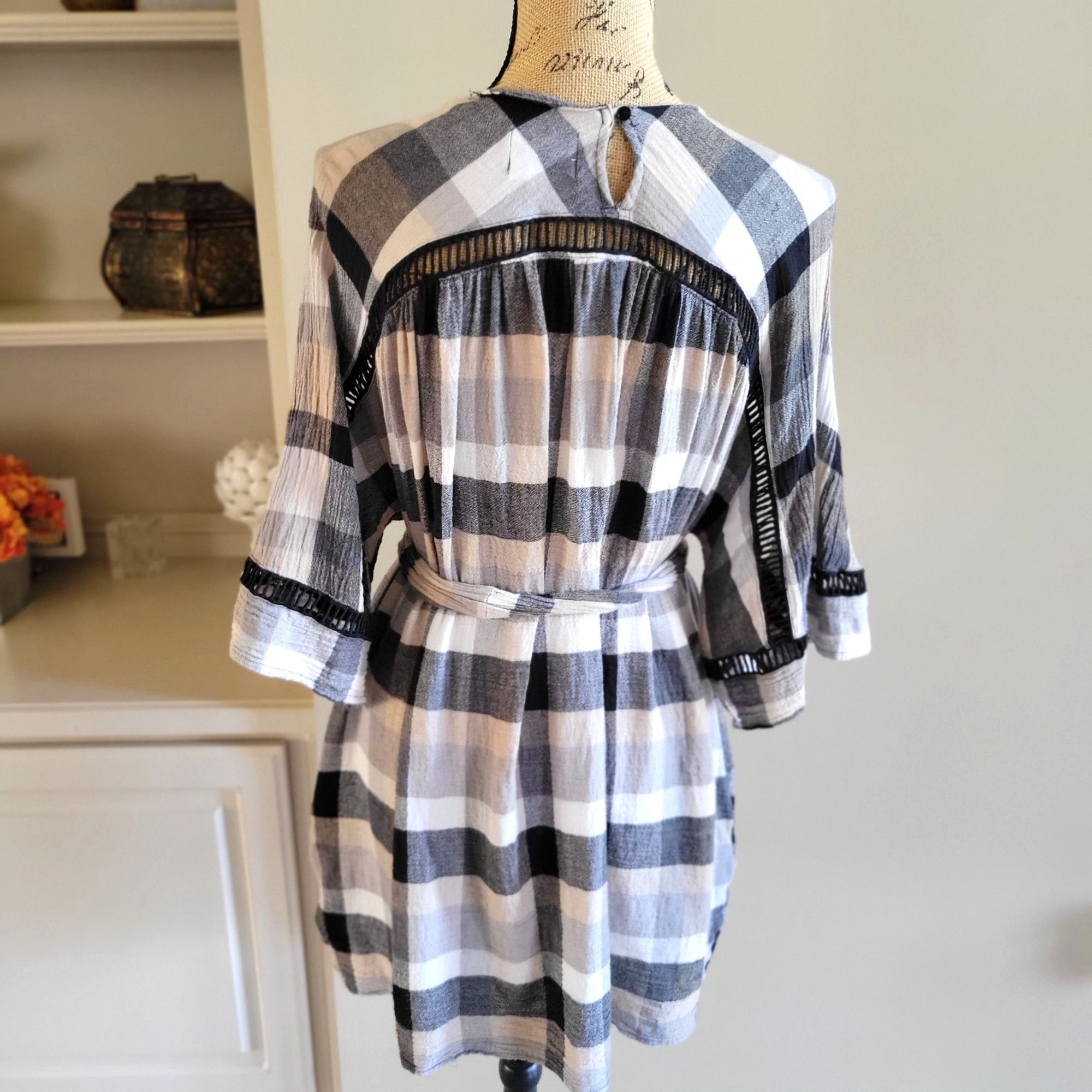 Anthropologie Anthropology Mauve Plaid Bohemian Tunic Dress With Belt & L Size S / US 4 / IT 40 - 3 Thumbnail