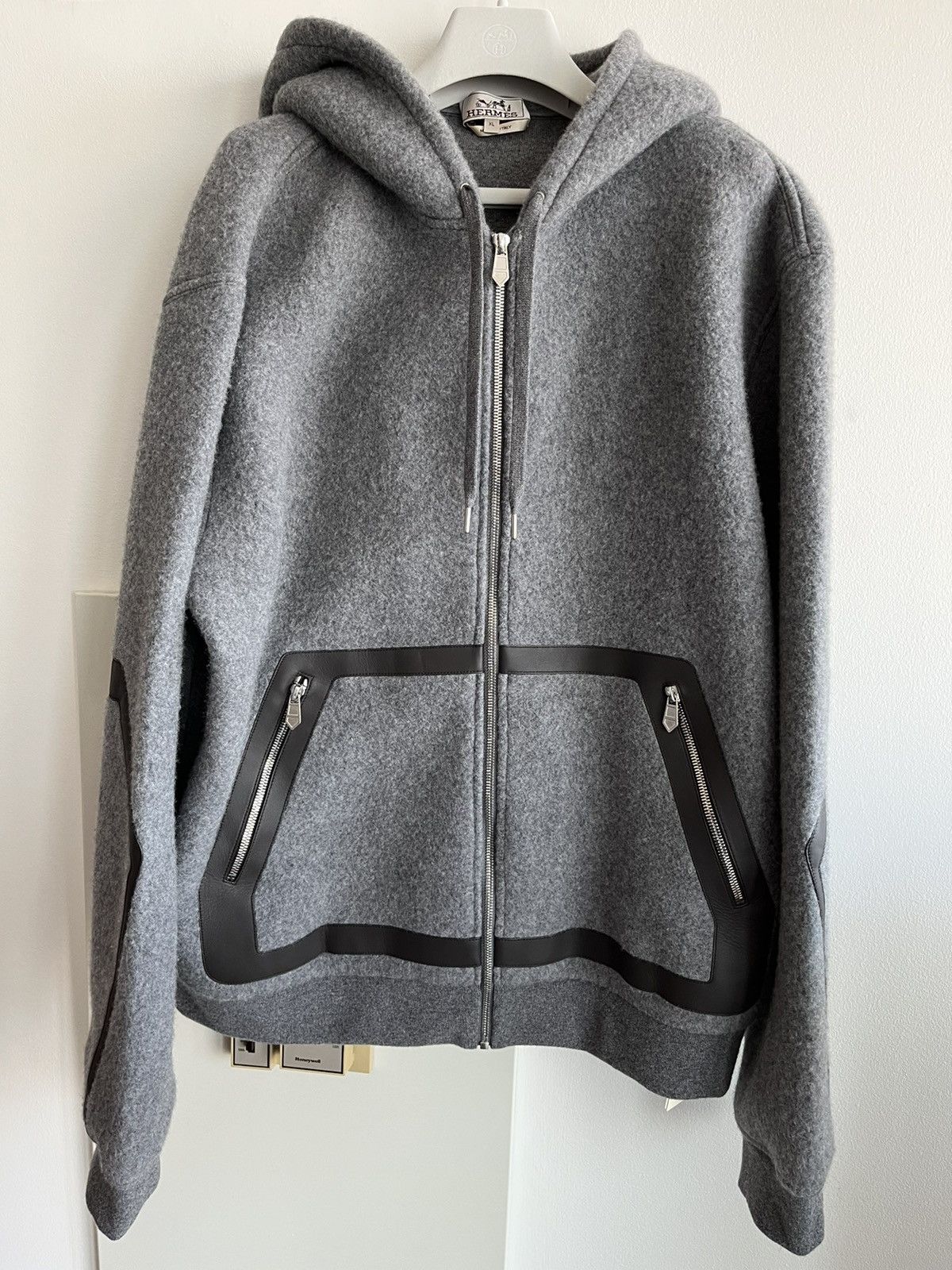 Hermes $5k Super Runway Leather Cashmere Hooded Sweater