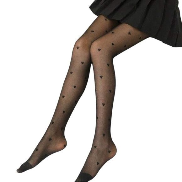Other Women Black Heart Pattern Tight Stocking Size ONE SIZE - 1 Thumbnail