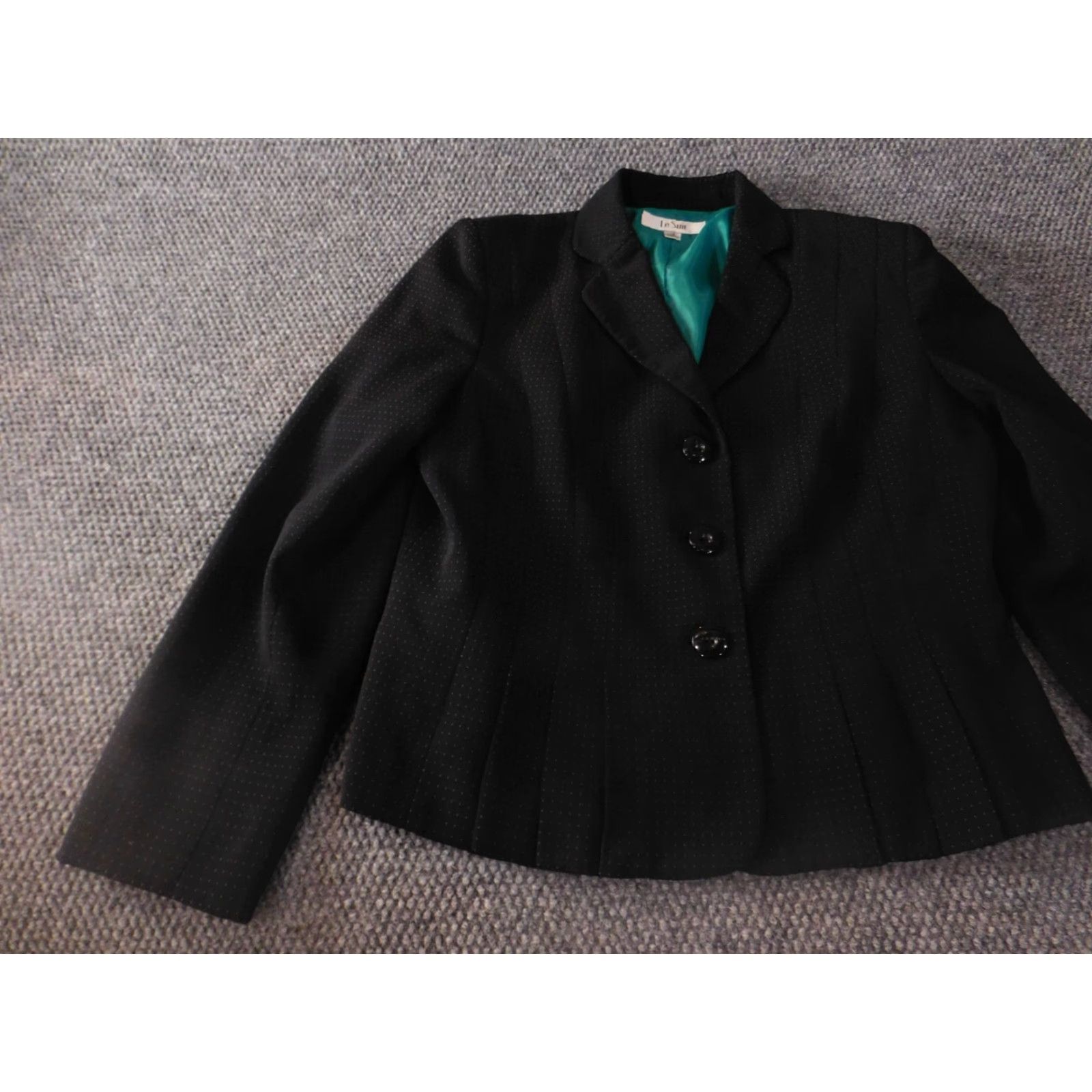Vintage Le Suit Blazer Jacket 12 Black Button Long Sleeve Polyester Women Regular Mature Basic Designer Fall Winter Size XL / US 12-14 / IT 48-50 - 5 Thumbnail