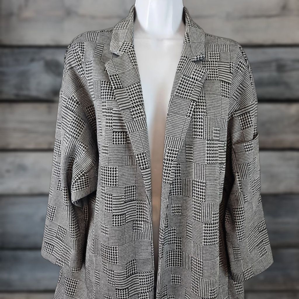 Vintage Lysse Jacket Women's Open Front Black White Houndstooth Large L Size L / US 10 / IT 46 - 1 Thumbnail