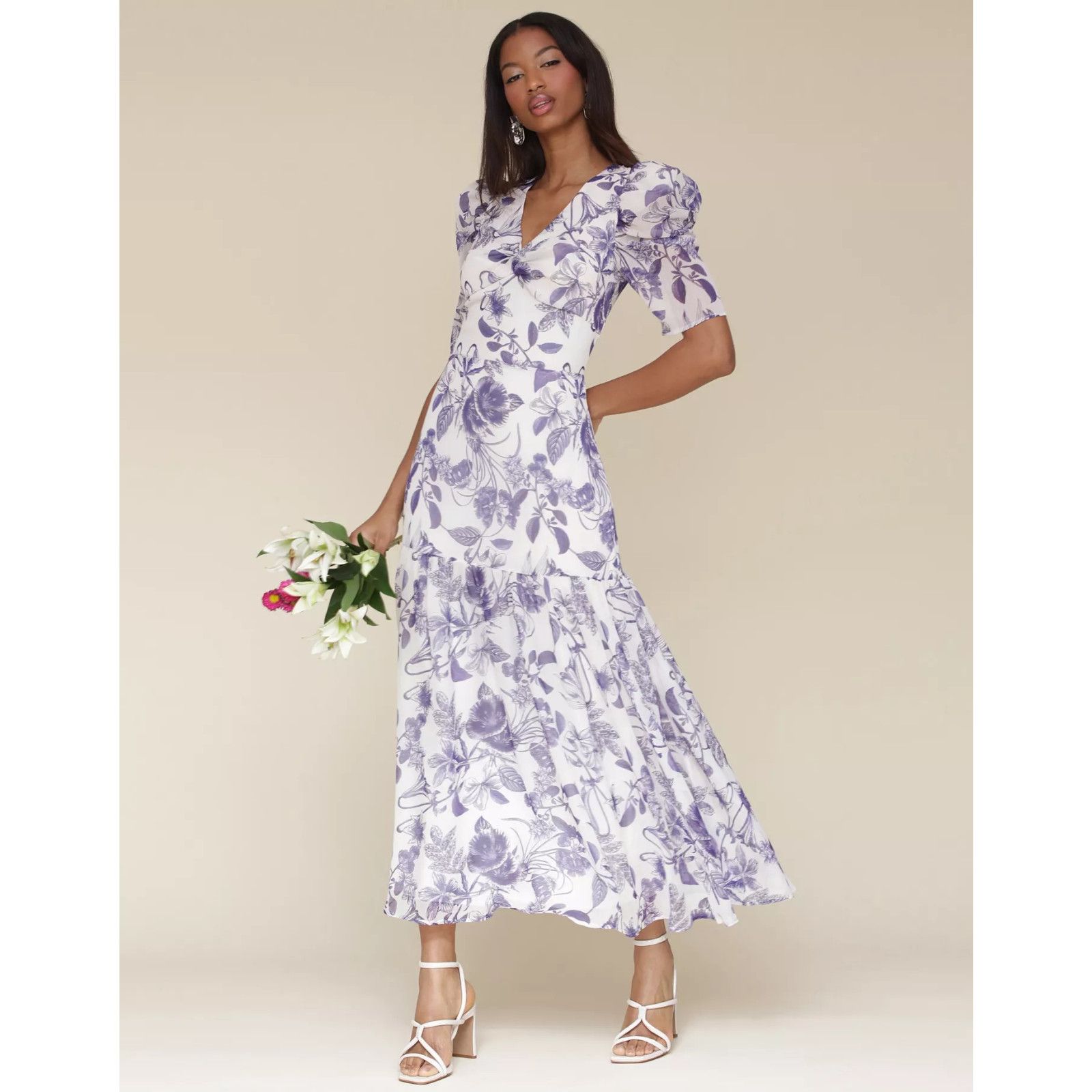 AVEC LES FILLES Avec Les Filles Women's Floral-Print Puffed-Shoulder Dress Size L / US 10 / IT 46 - 2 Thumbnail