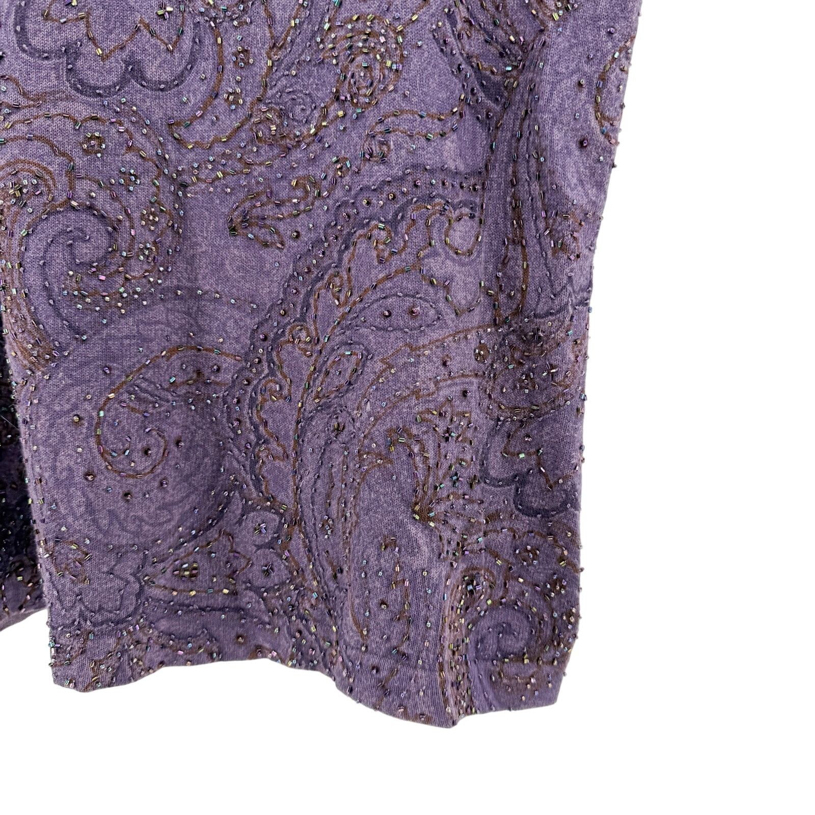 Double D Ranch Vintage Y2K Purple Beaded Paisley Sleeveless Sweater Top Size L / US 10 / IT 46 - 3 Thumbnail