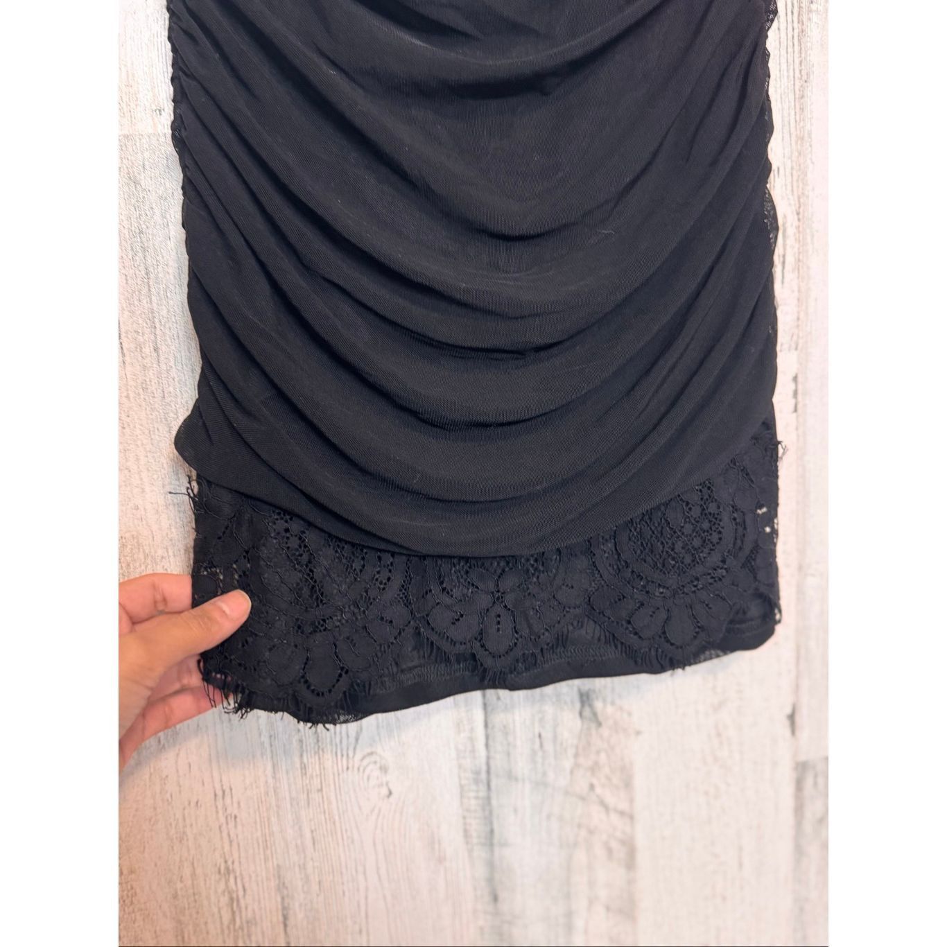 Other Windsor Privy Black Ruched Lace Mini Skirt | Bodycon Dressy Size 30" / US 8 / IT 44 - 4 Thumbnail