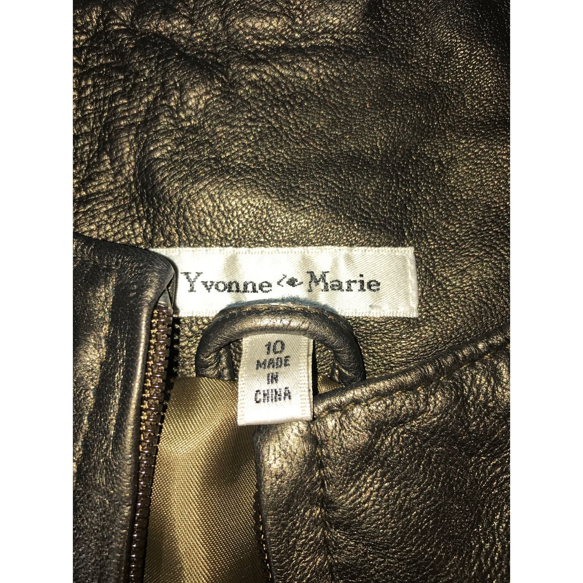 Vintage Yvonne le Marie Women's Metallic Olive Leather Jacket Size L / US 10 / IT 46 - 3 Thumbnail