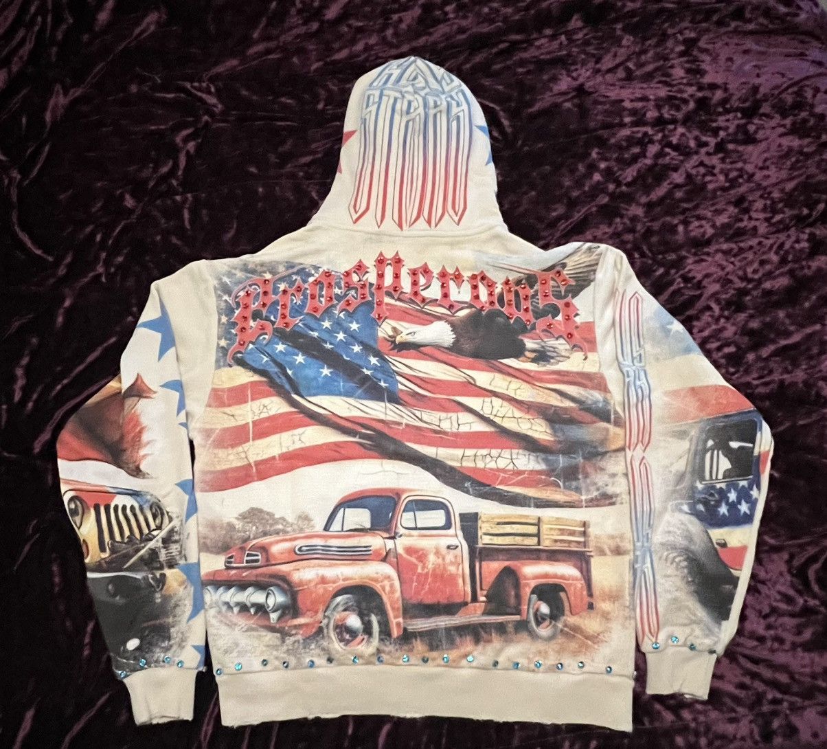 Other STRAY USA Flag Studded Graphic Beige Pullover Hoodie Men S Size US S / EU 44-46 / 1 - 3 Thumbnail