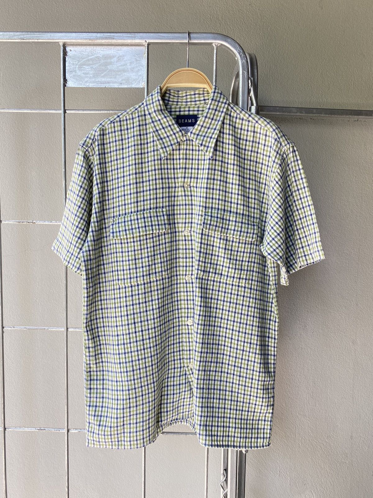 Beams Plus BEAMS Green, White, and Blue Checkered Short-Sleeve Shirt Size US M / EU 48-50 / 2 - 6 Thumbnail