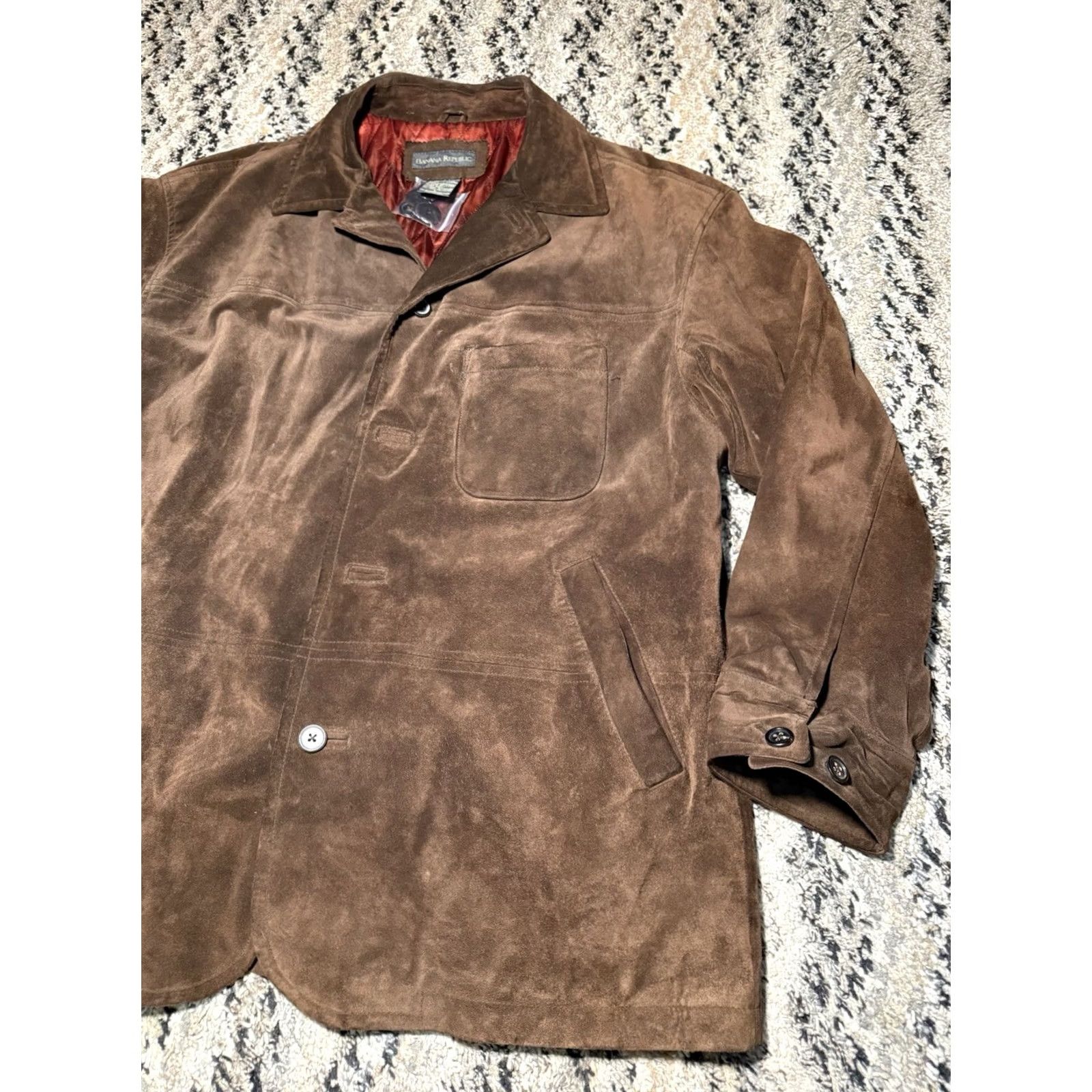 Banana Republic VINTAGE Banana Republic Leather Coat Mens Large Suede Lined Heavy Duty Bomber Jacket Brown 32 in Long 26 in Wide Men’s Regular Size US L / EU 52-54 / 3 - 2 Thumbnail