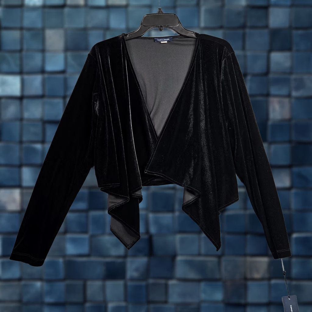 Tommy Hilfiger Tommy Hilfiger Black Velvet Cardigan Open Front L Women’s Lightweight Casual Velvet Jacket Size L / US 10 / IT 46 - 1 Thumbnail