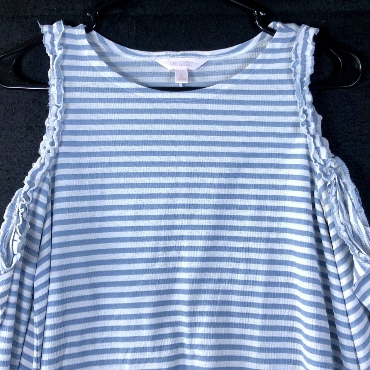 Lauren Conrad LC Lauren Conrad Womens Shirt Blue White Striped Cold Shoulder Long Sleeve Small Size S / US 4 / IT 40 - 2 Thumbnail