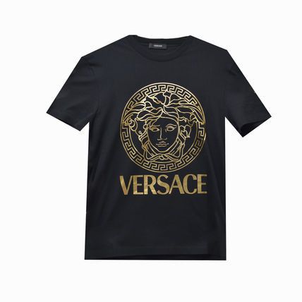 Versace Gold Medusa Print Black Cotton Jersey T-Shirt