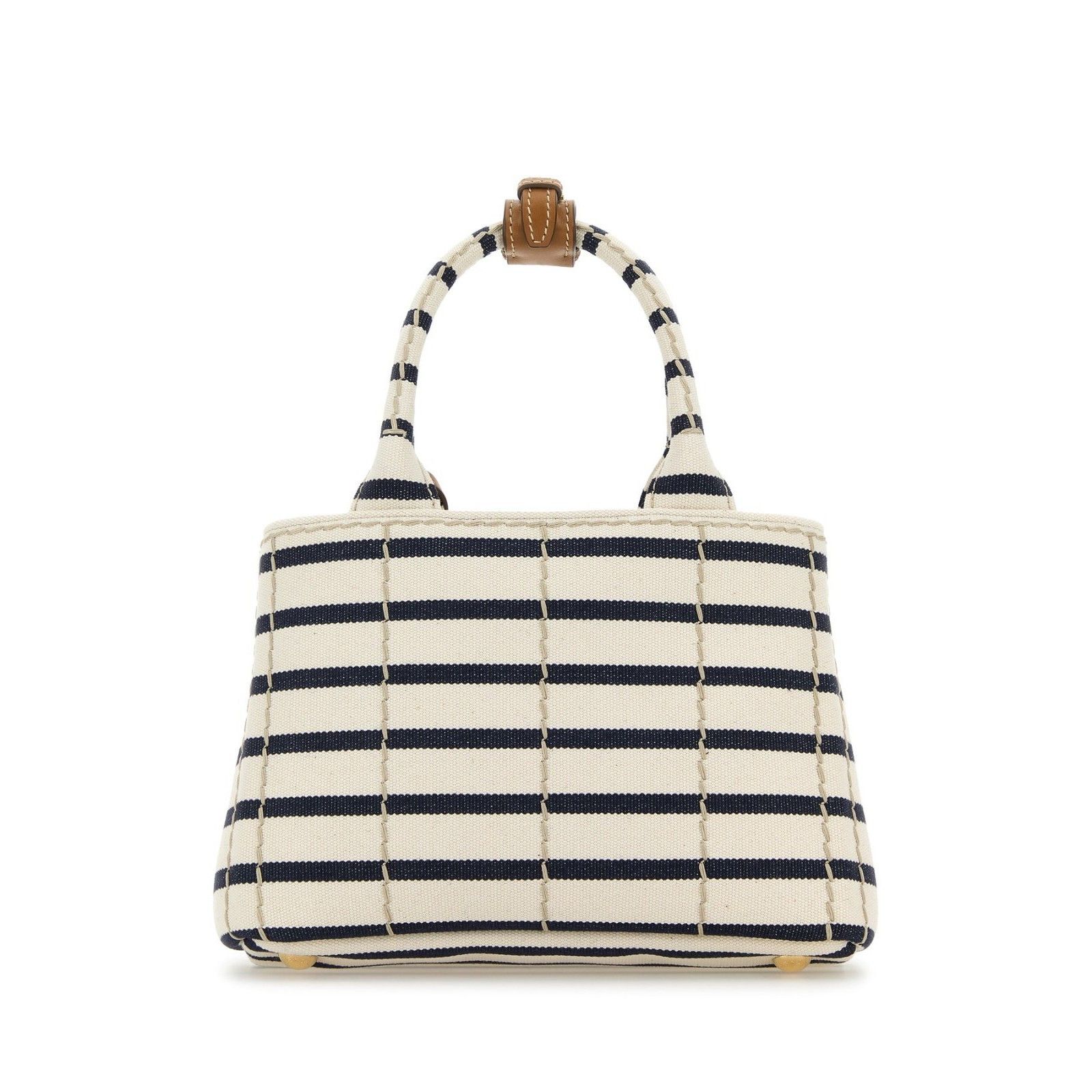 Prada PRADA Striped Embroidered White Blue Canvas Shopper Top Hand Size ONE SIZE - 3 Thumbnail