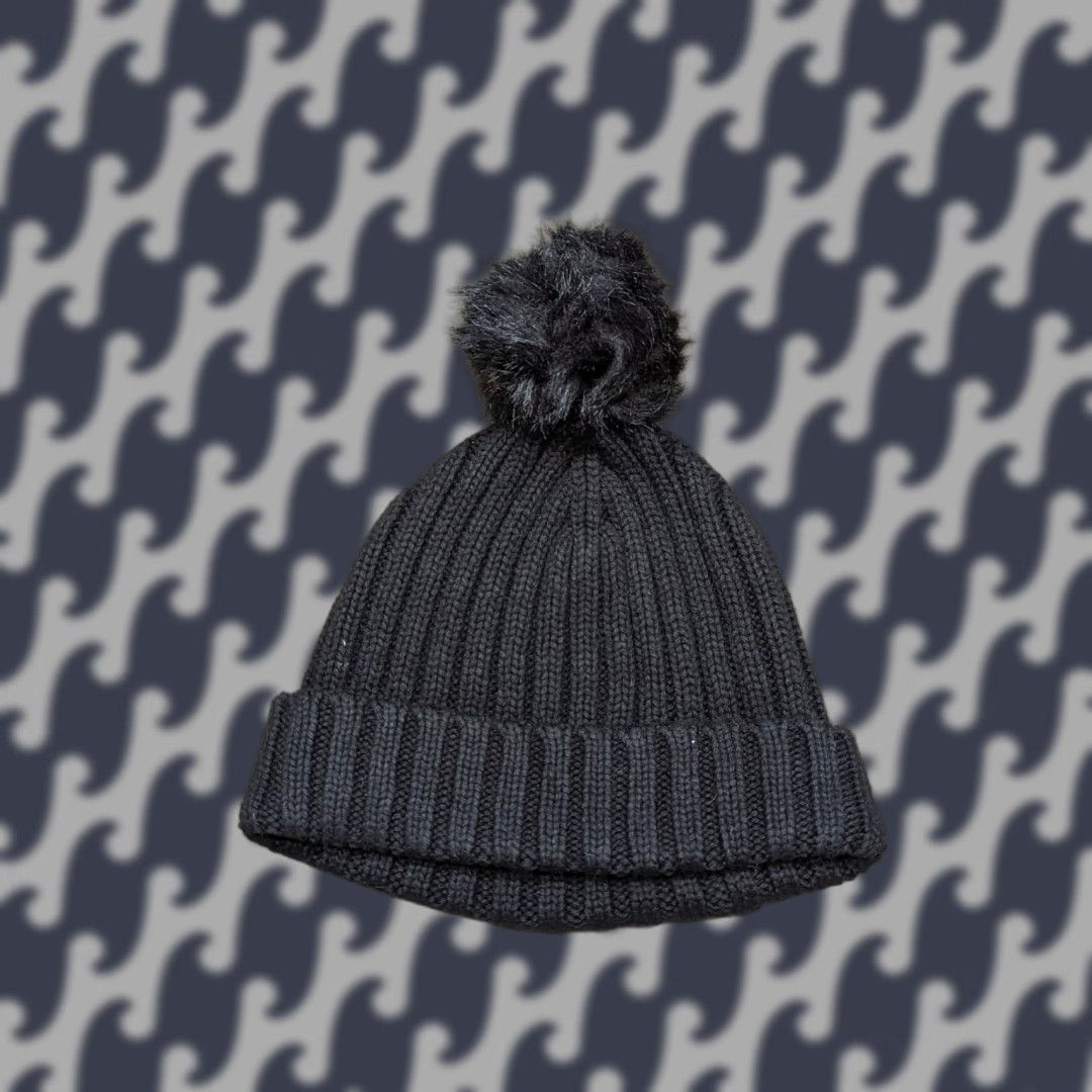 J.Crew J.CREW Womens Beanie Hat One Size Ribbon Cuffed Pom Pom Black Wool Viscose Beanie Womens Black Wool Blend Knit Casual - Mens/Womens Size ONE SIZE - 1 Thumbnail