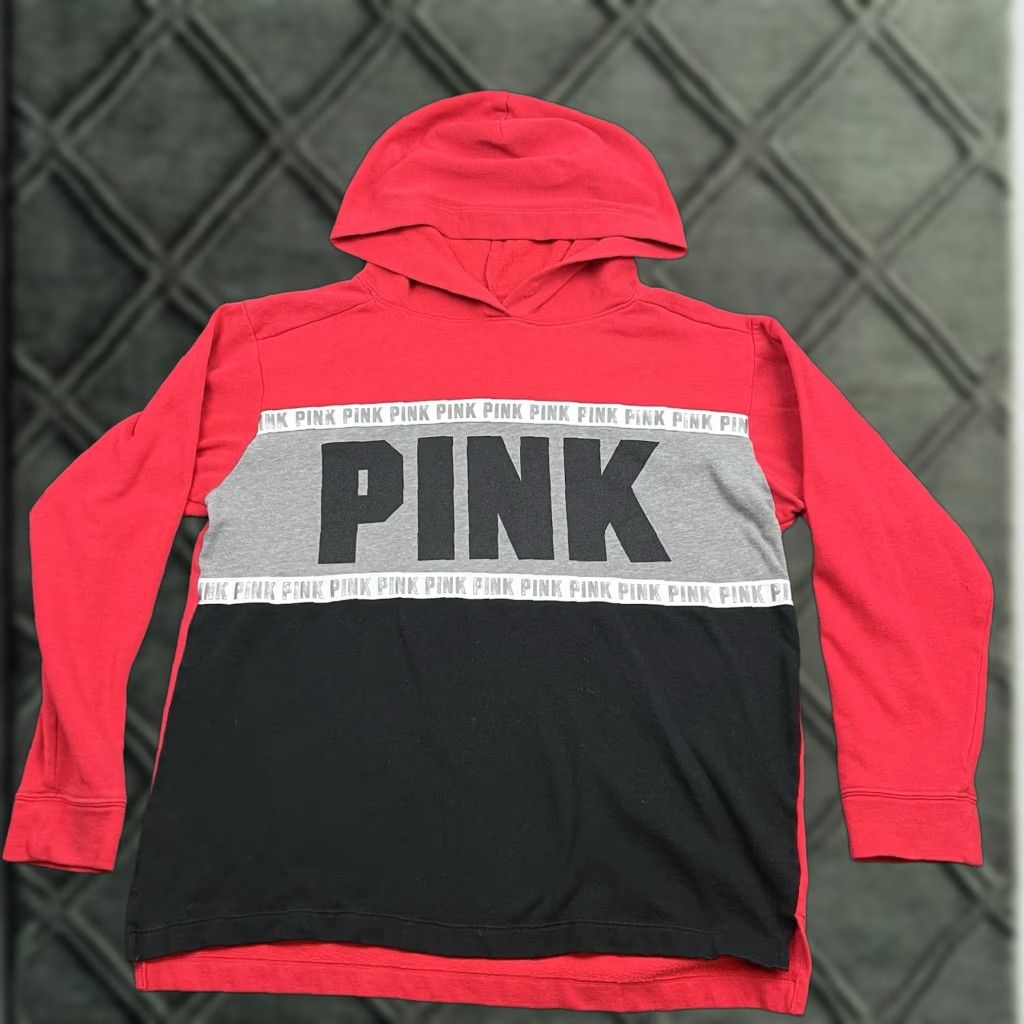 Victoria's Secret Victoria's Secret PINK Hoodie Womens Small Red Spellout Pullover Sweatshirt Size S / US 4 / IT 40 - 1 Thumbnail