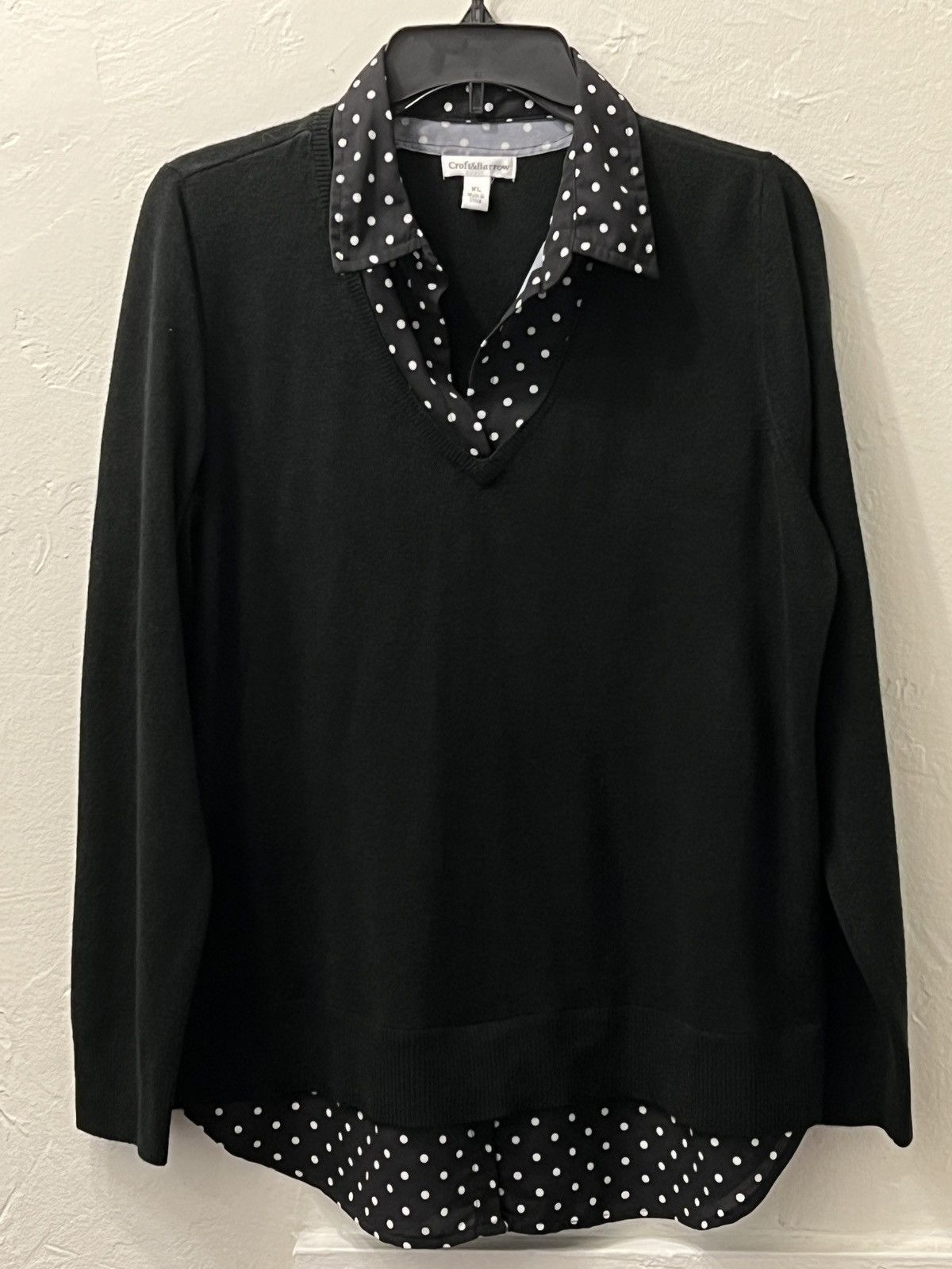 Croft & Barrow Croft & Barrow Black Polka Dot Layered V-neck Woven Sweater Size XL / US 12-14 / IT 48-50 - 2 Thumbnail