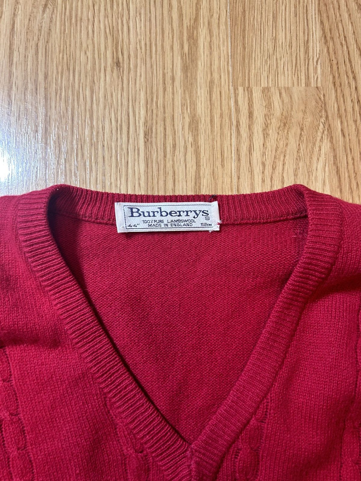 Burberry Vintage Burberry Big Logo Red Cotton Knit Ribbed Sweater Size US L / EU 52-54 / 3 - 4 Thumbnail