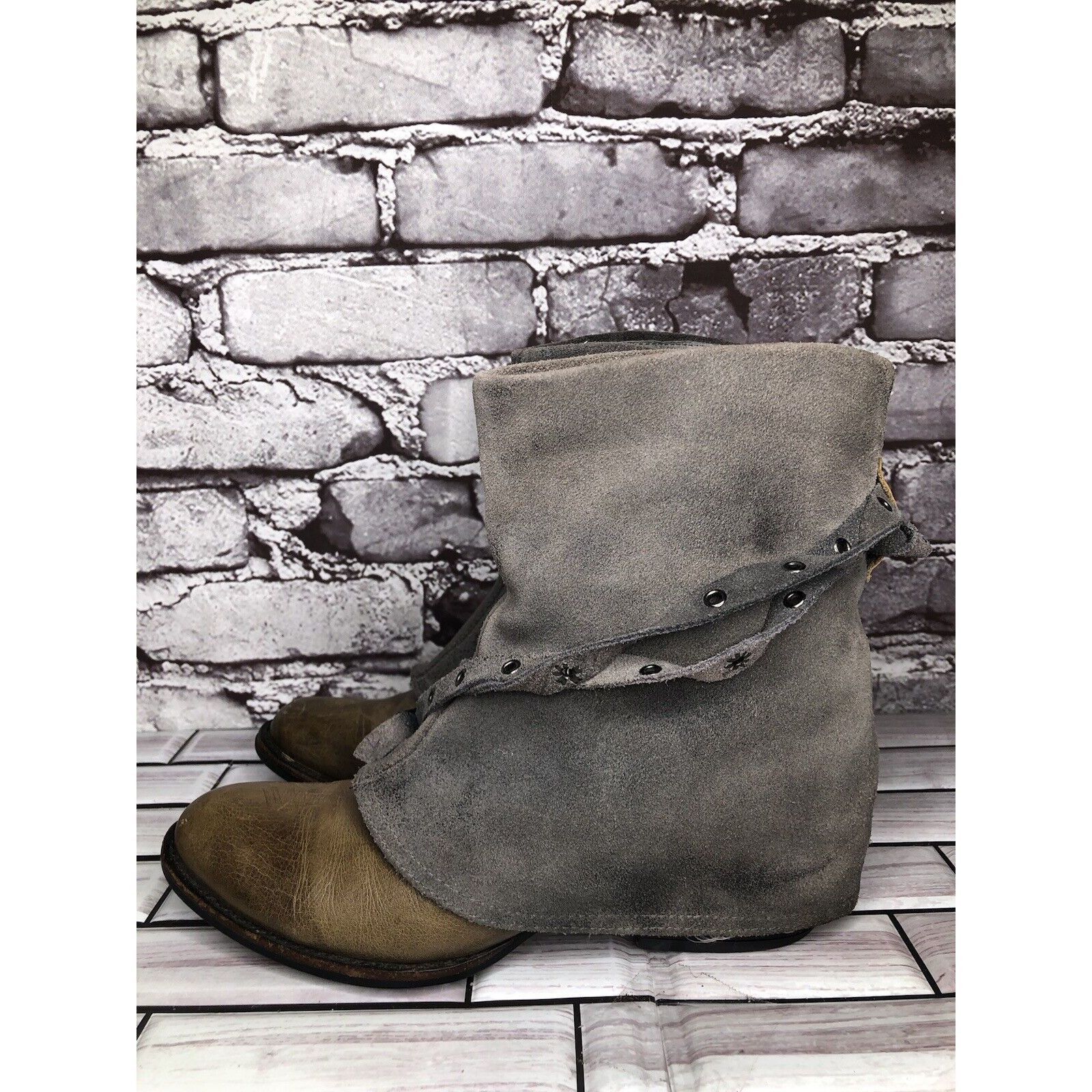 Other Antelope Gray Suede Taupe Leather Dress Casual Heel Boots Wo Size US 6.5 / IT 36.5 - 6 Thumbnail