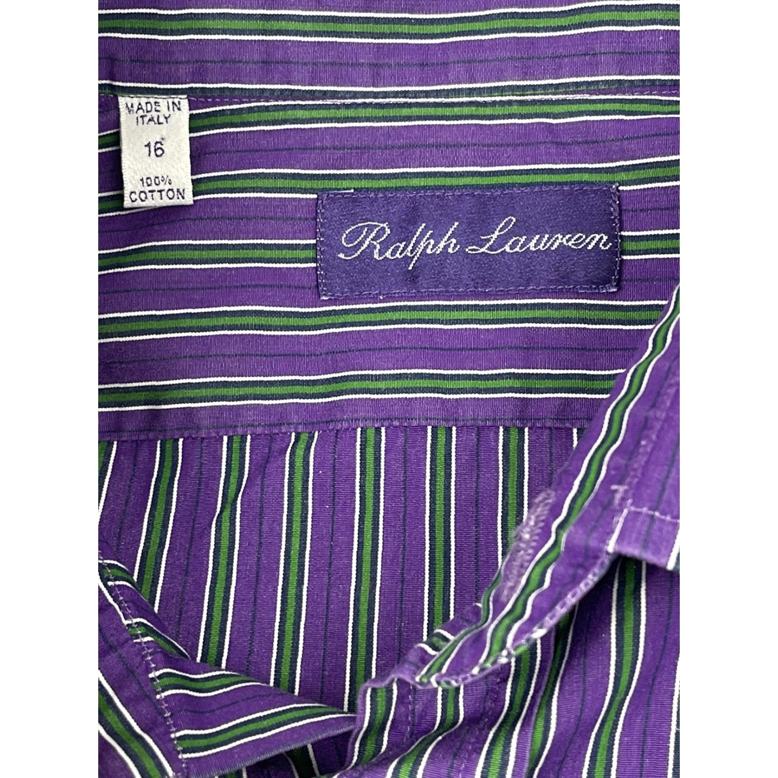 Ralph Lauren Ralph Lauren Purple Label Mens Striped Button-Up Shirt Sz 16 Purple Cotton Regular Fit Italy Size US L / EU 52-54 / 3 - 3 Thumbnail