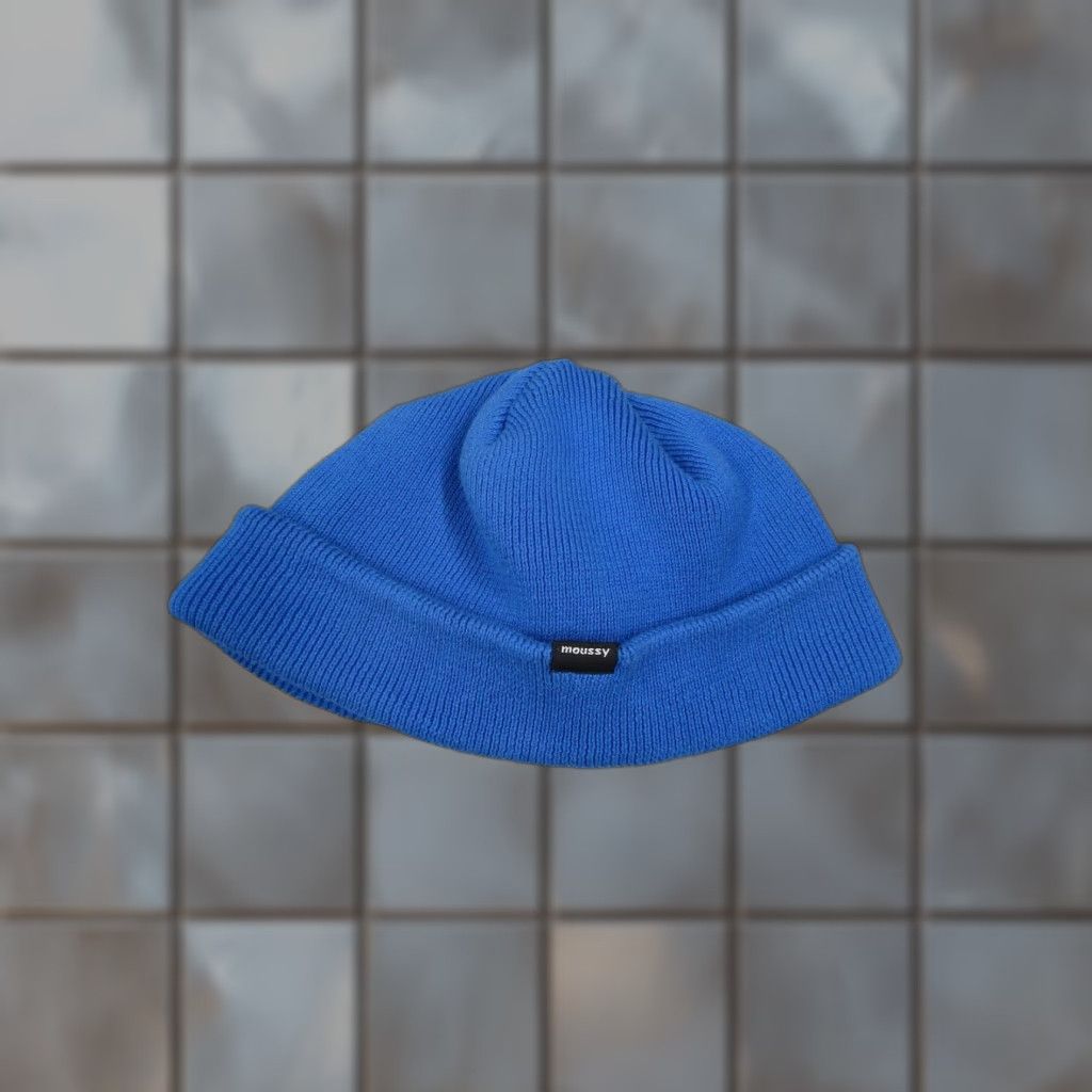 MOUSSY Moussy Mens Beanie Hat One Size Blue Knit Cuffed Beanie - Made in Japan - Cotton - City Nature Outdoor Retro Ski - Casual Travel Workwear - Men Size ONE SIZE - 1 Thumbnail