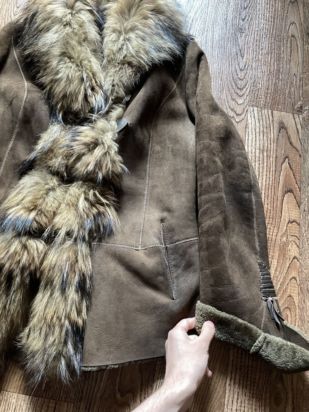 The Unbranded Brand Vintage Lamb Shearling Echtes Brown Long Overcoat y2k 90s Size XL / US 12-14 / IT 48-50 - 5 Thumbnail