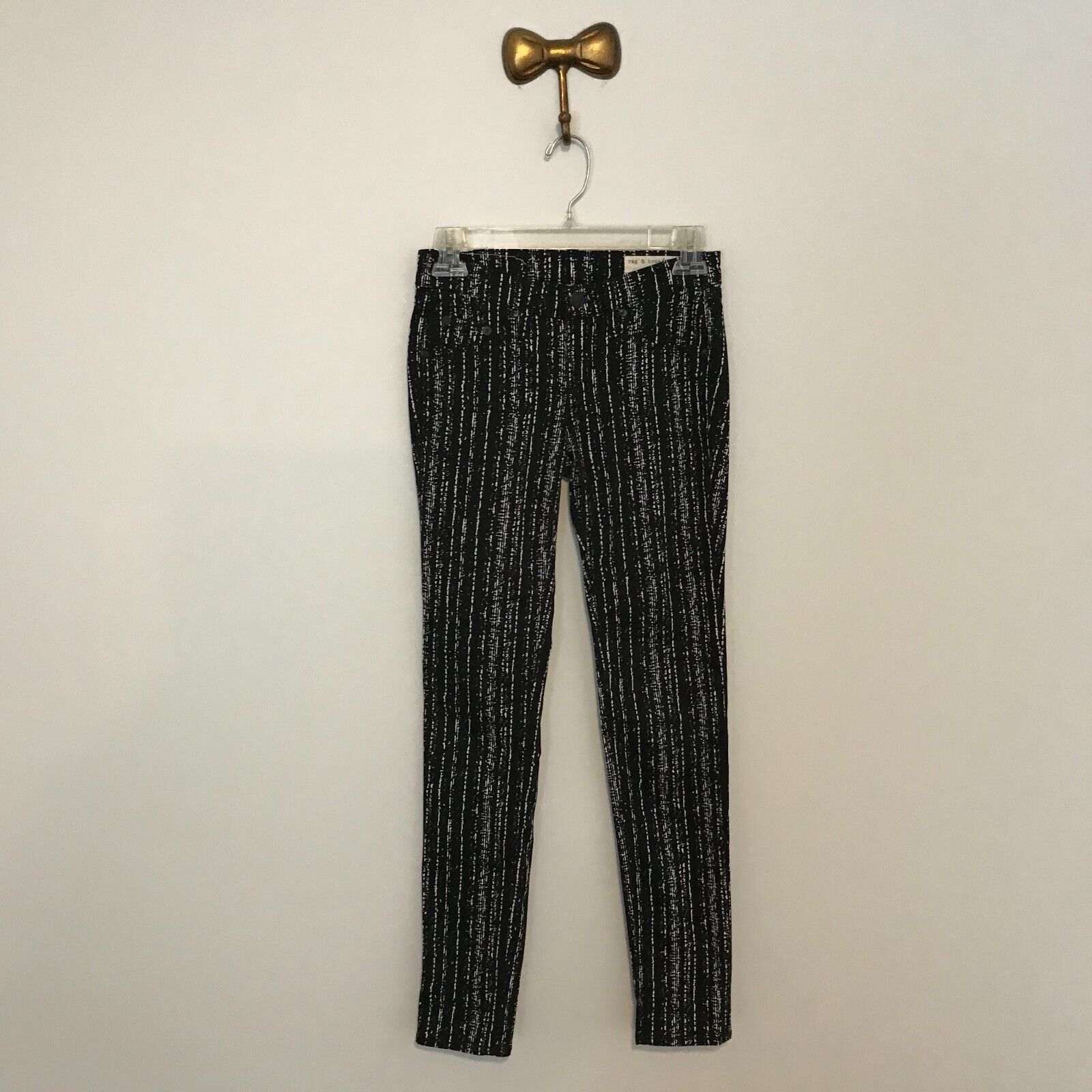 Rag & Bone Rag & Bone Jean Black/White Barcode Print Stretch Leggings Size 24" / US 00 / IT 34 - 1 Thumbnail