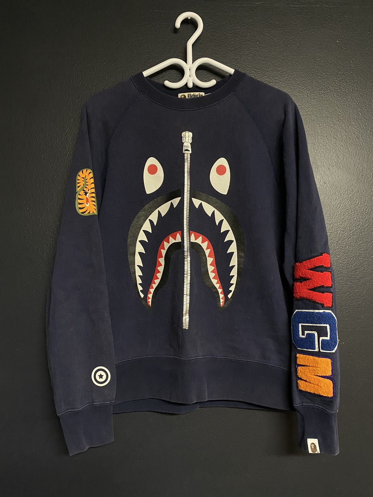 Bape Navy Bape Shark Face Crewneck Sweater Size US M / EU 48-50 / 2 - 1 Thumbnail