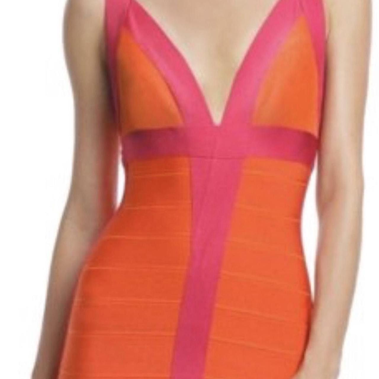 Herve Leger Hervé Léger Orange & Pink Billie Bandage Dress Size M / US 6-8 / IT 42-44 - 3 Thumbnail
