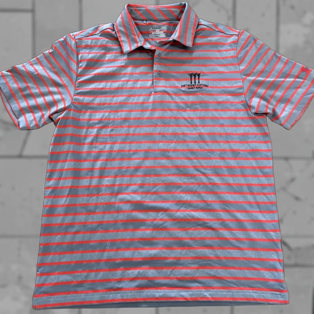 Under Armour Under Armour HeatGear Polo Shirt Mens Size L Striped Orange Athletic Polo Shirt Mens L Size US L / EU 52-54 / 3 - 1 Thumbnail