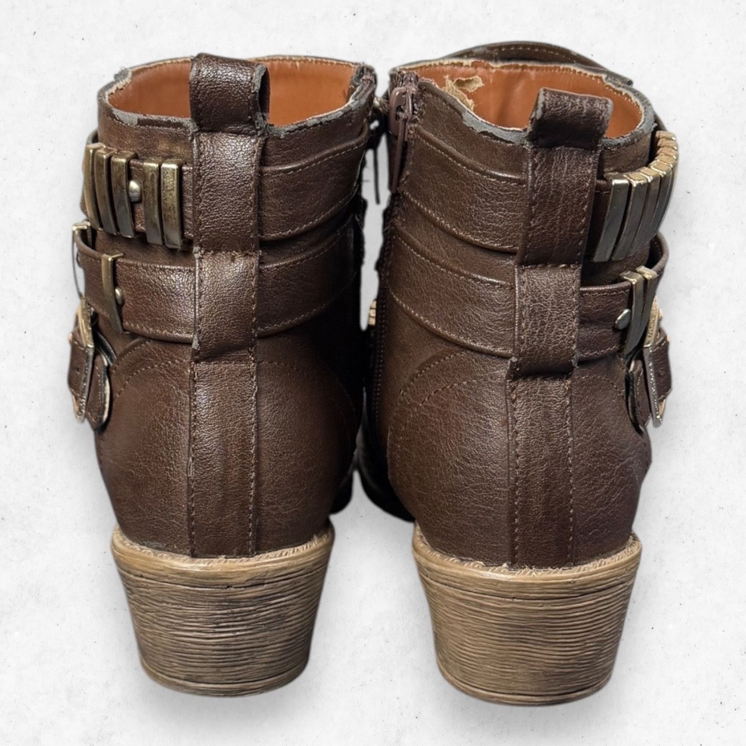 Other Womens Brown Studded Buckle Ankle Boots Block Heel Sz 7 Size US 7 / IT 37 - 6 Thumbnail