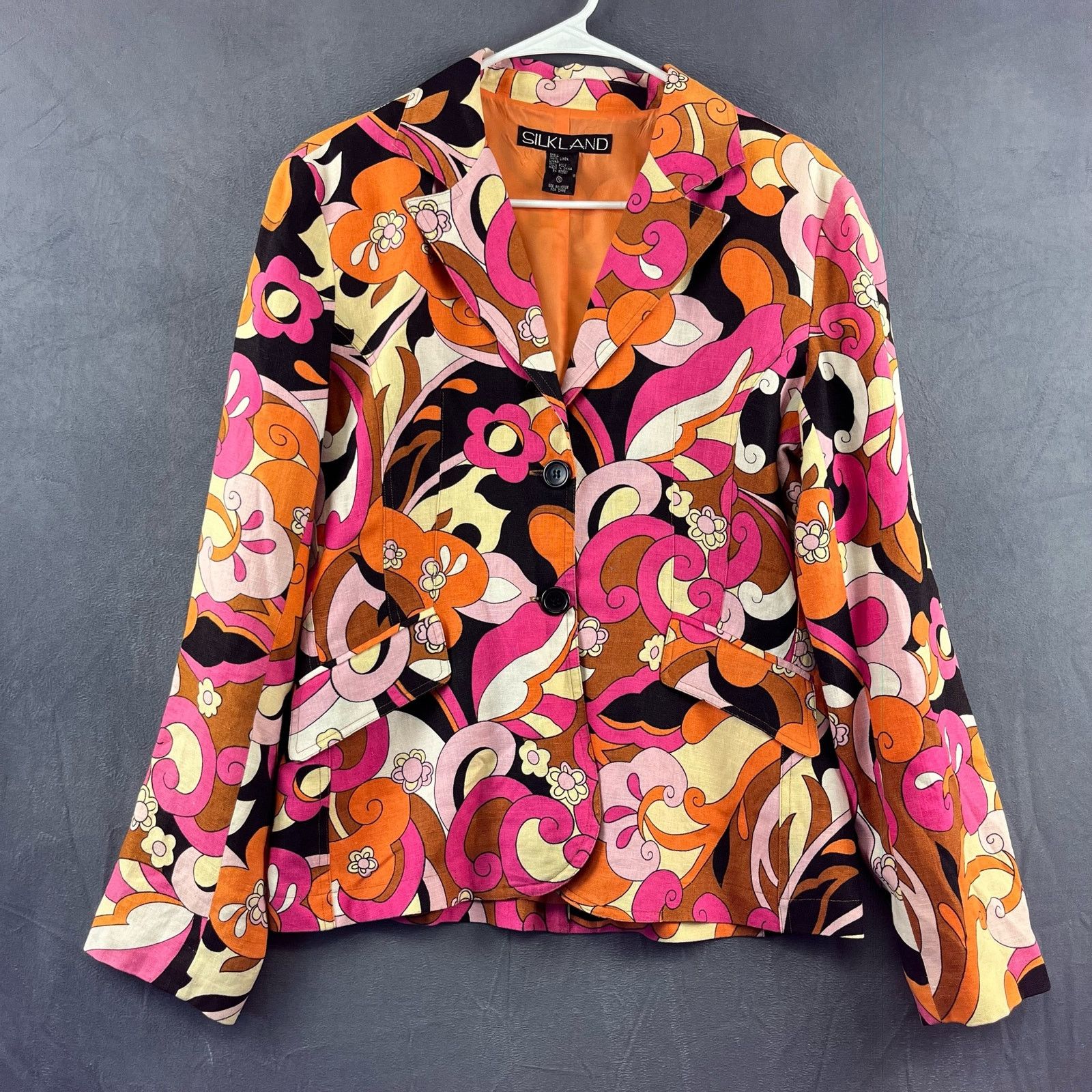 Other Silkland Linen Blazer Womens 10 Colorful Floral Abstract Art Size L / US 10 / IT 46 - 1 Thumbnail