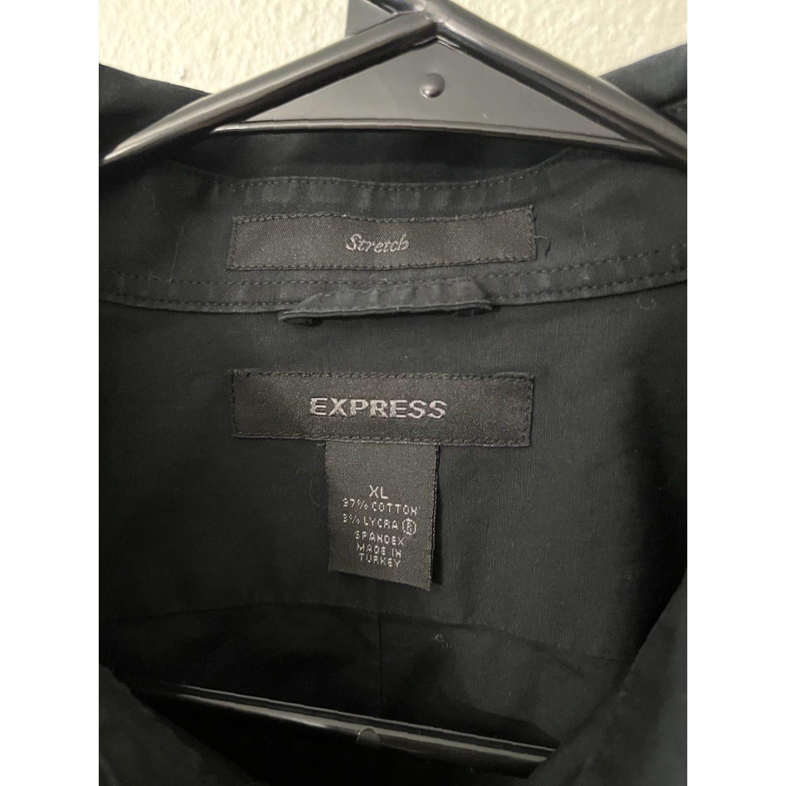 Express VINTAGE Express Men's Dress Shirt XL Black Solid Cotton Business Casual Long Sleeve Size 46R - 2 Thumbnail
