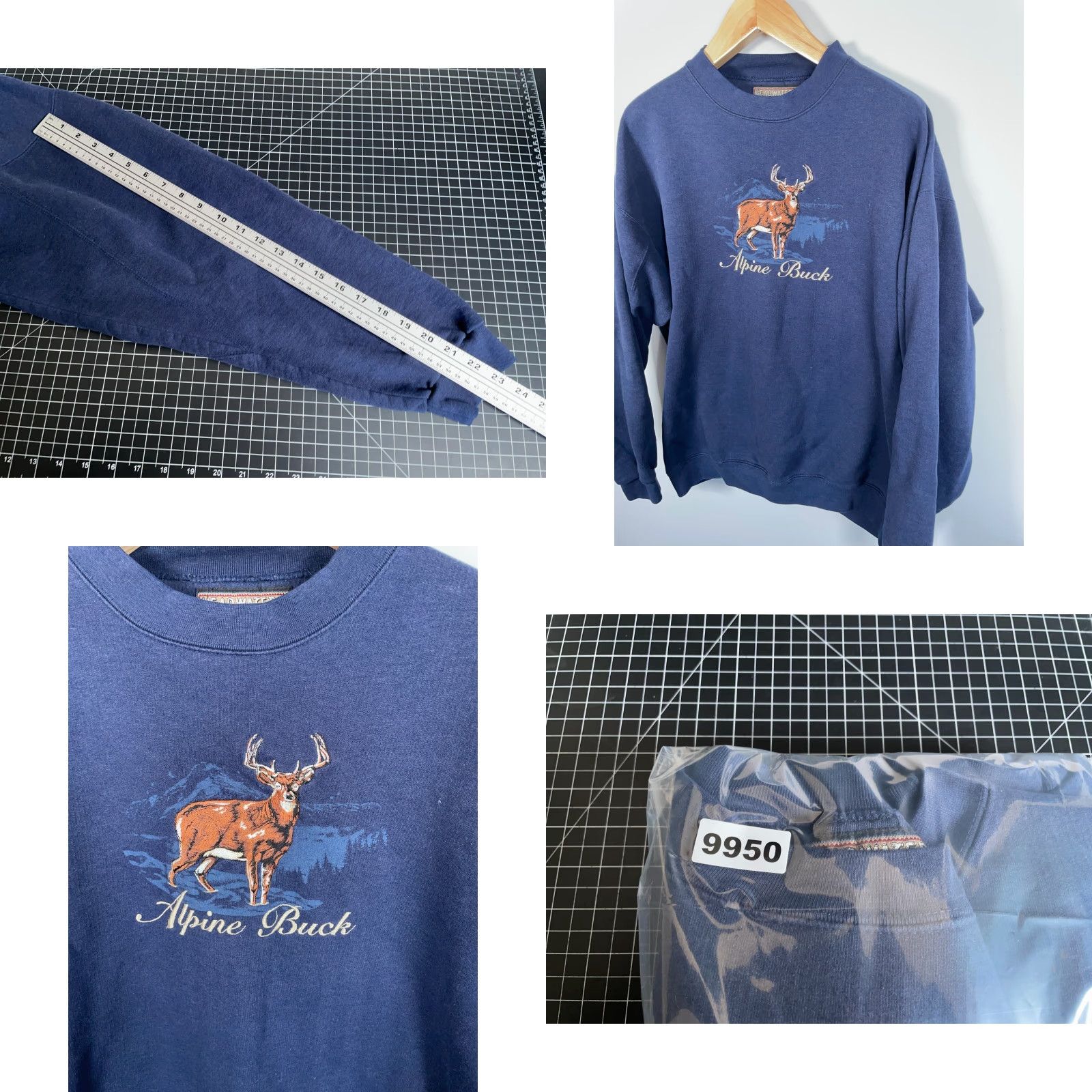 Vintage VINTAGE Headwaters Sweatshirt Dark Blue Embroidered Alpina Buck Men XL Graphic Print Crew Neck Pullover Regular Cotton-Blend Fleece Size US XL / EU 56 / 4 - 8 Thumbnail