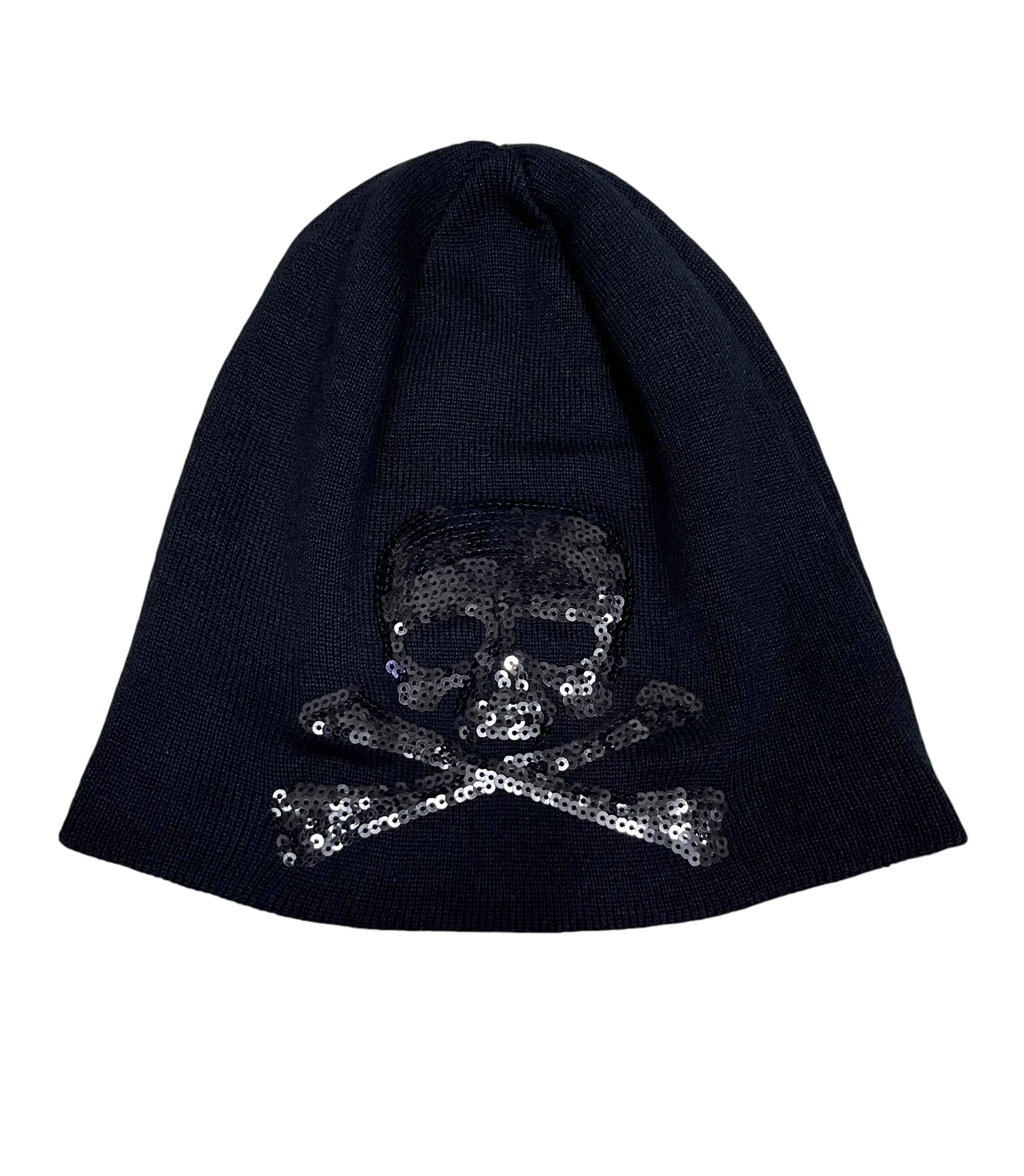 Japanese Brand × Rockstar Games 💀 🎸Vintage ROCK THE WORLD Black Sequins Skull Beanie Size ONE SIZE - 7 Thumbnail