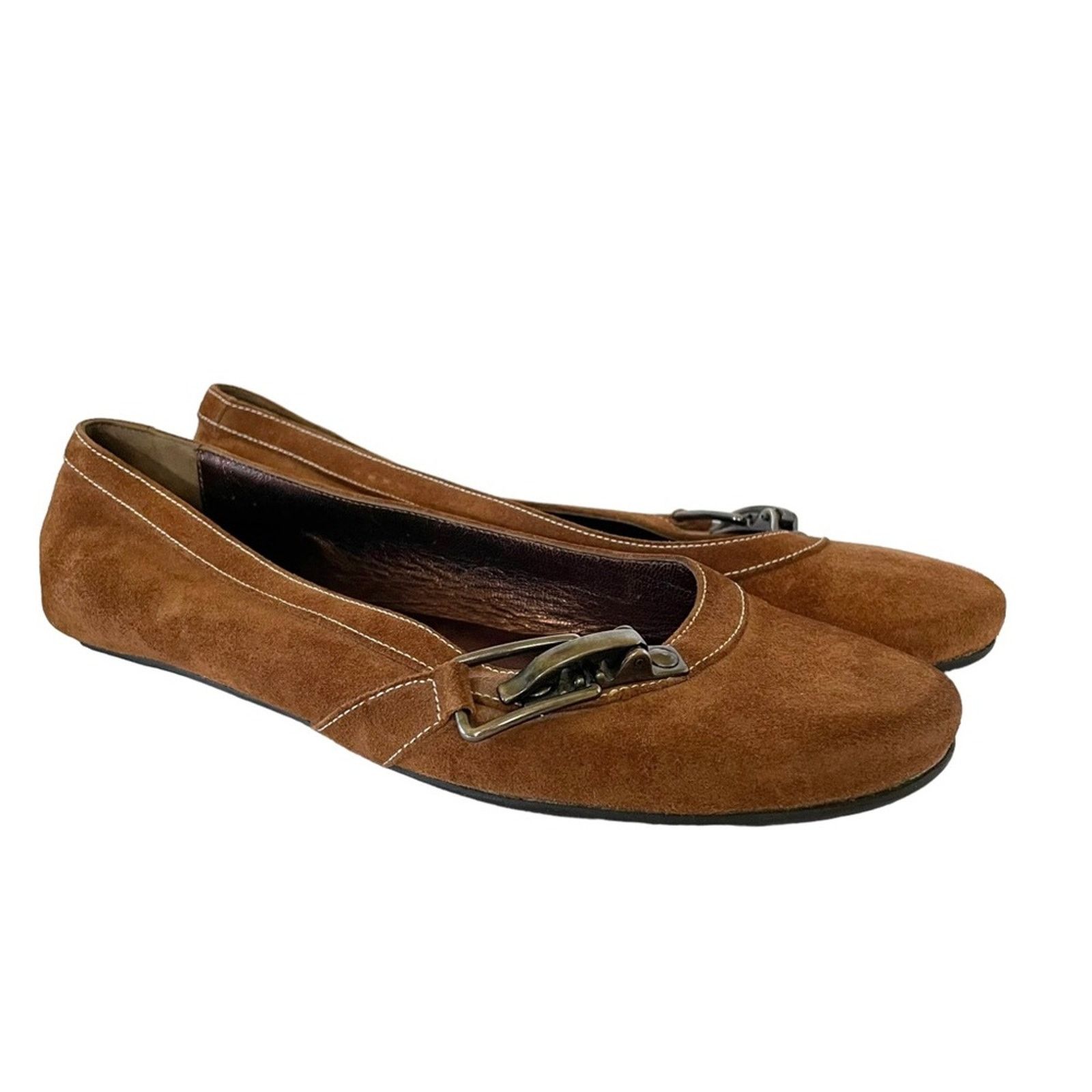 Barbara Bui BUI By Barbara Bui Brown Suede Buckle Accent Ballet Flats Size US 7.5 / IT 37.5 - 11 Thumbnail
