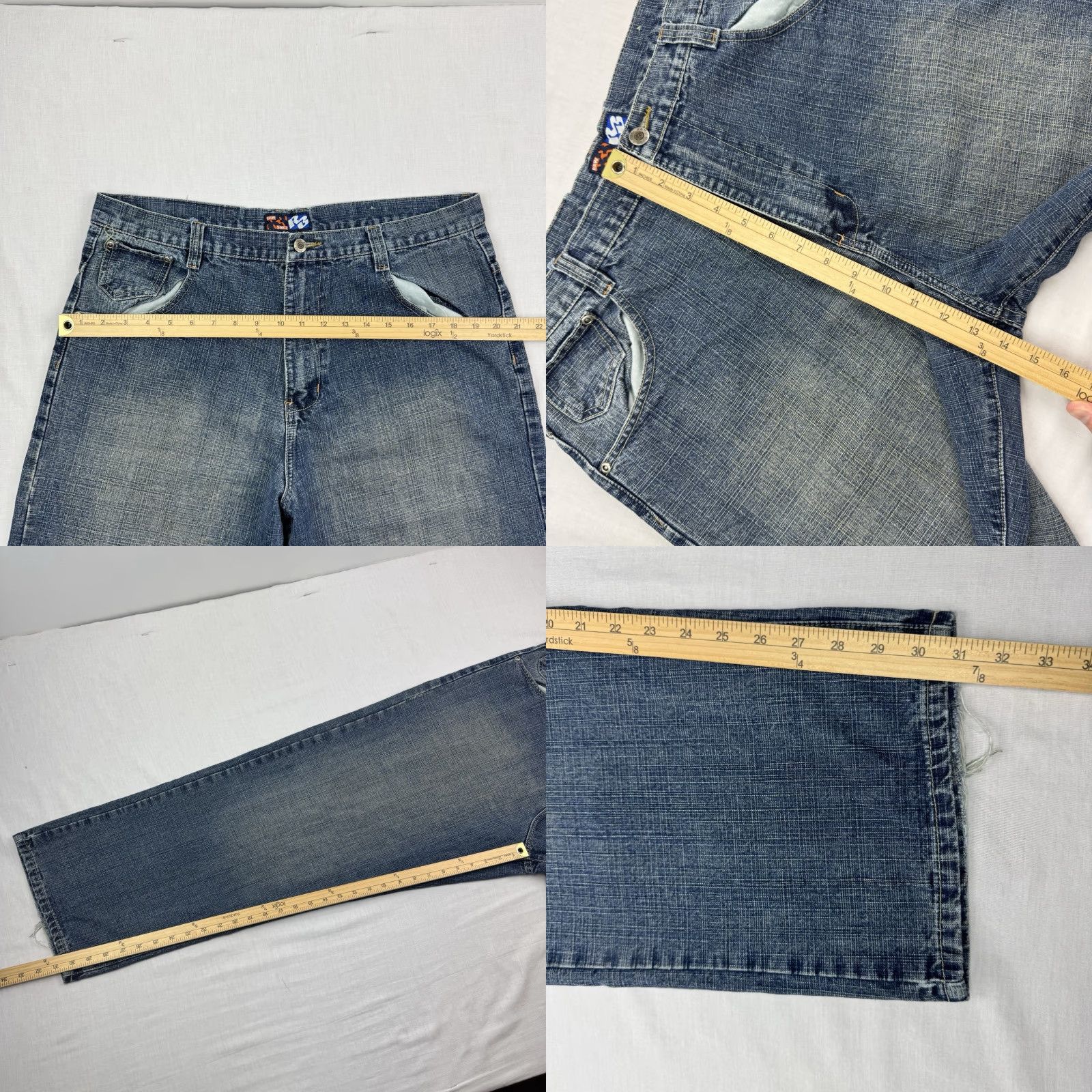Vintage VINTAGE Raw Blue Jeans Men 36x32 Embroidered Baggy Hipster Punk Grunge Blue 90s Mens Size US 36 / EU 52 - 9 Thumbnail