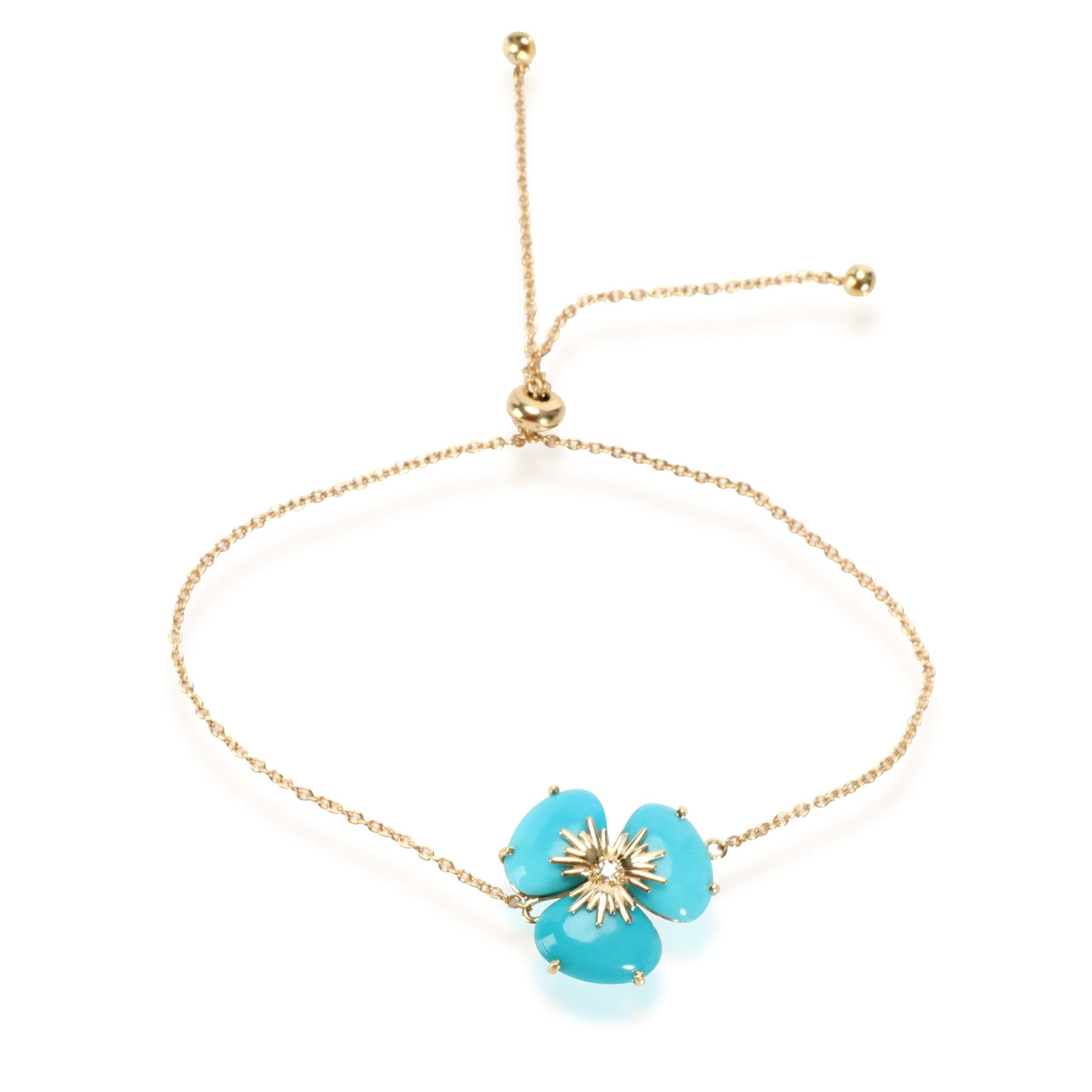 image of Tiffany Co Turquoise Diamond Bracelet In 18K Yellow Gold 0.02 Ctw, Women's