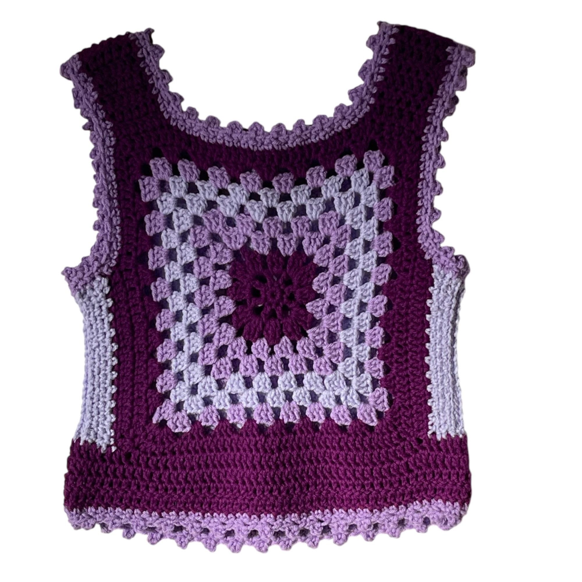 Handmade Crochet Vest Tank Top Retro 70's Hippy Granny Square Rib Tic Size M / US 6-8 / IT 42-44 - 1 Thumbnail