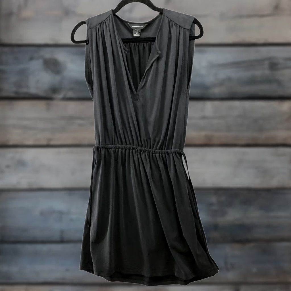 Club Monaco Club Monaco Black Sleeveless Mini Dress Womens S Split Neck A-Line Modal Blend Size S / US 4 / IT 40 - 1 Thumbnail