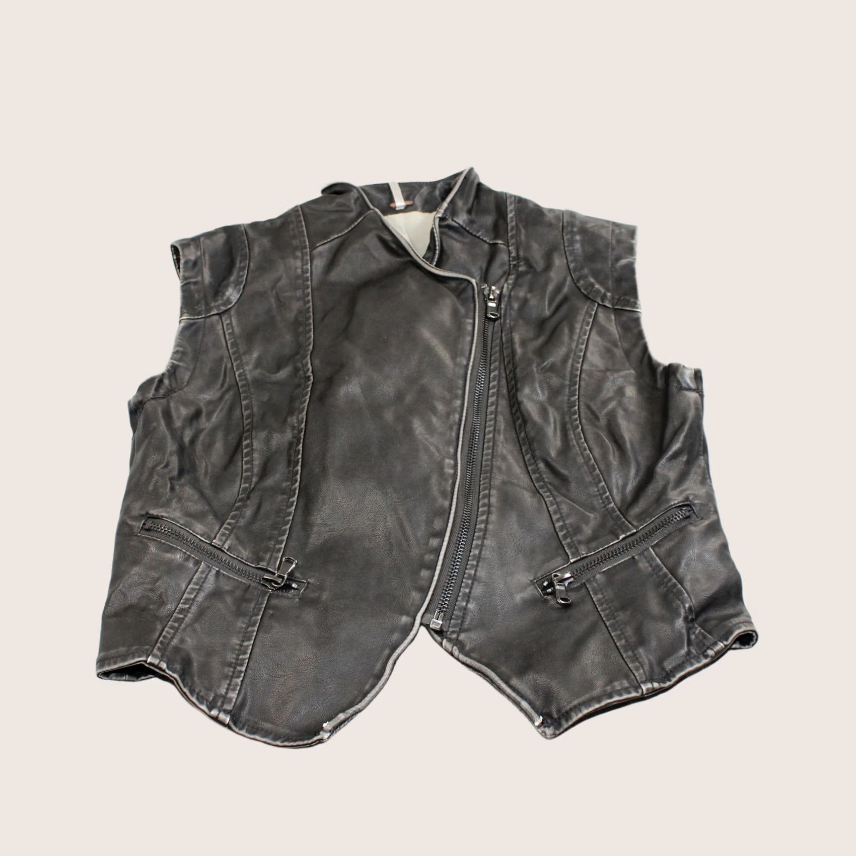 Free People Free People Vest Womens XS Black Faux Leather Moto Biker Zip Pockets Lined Boho Size XS / US 0-2 / IT 36-38 - 1 Thumbnail
