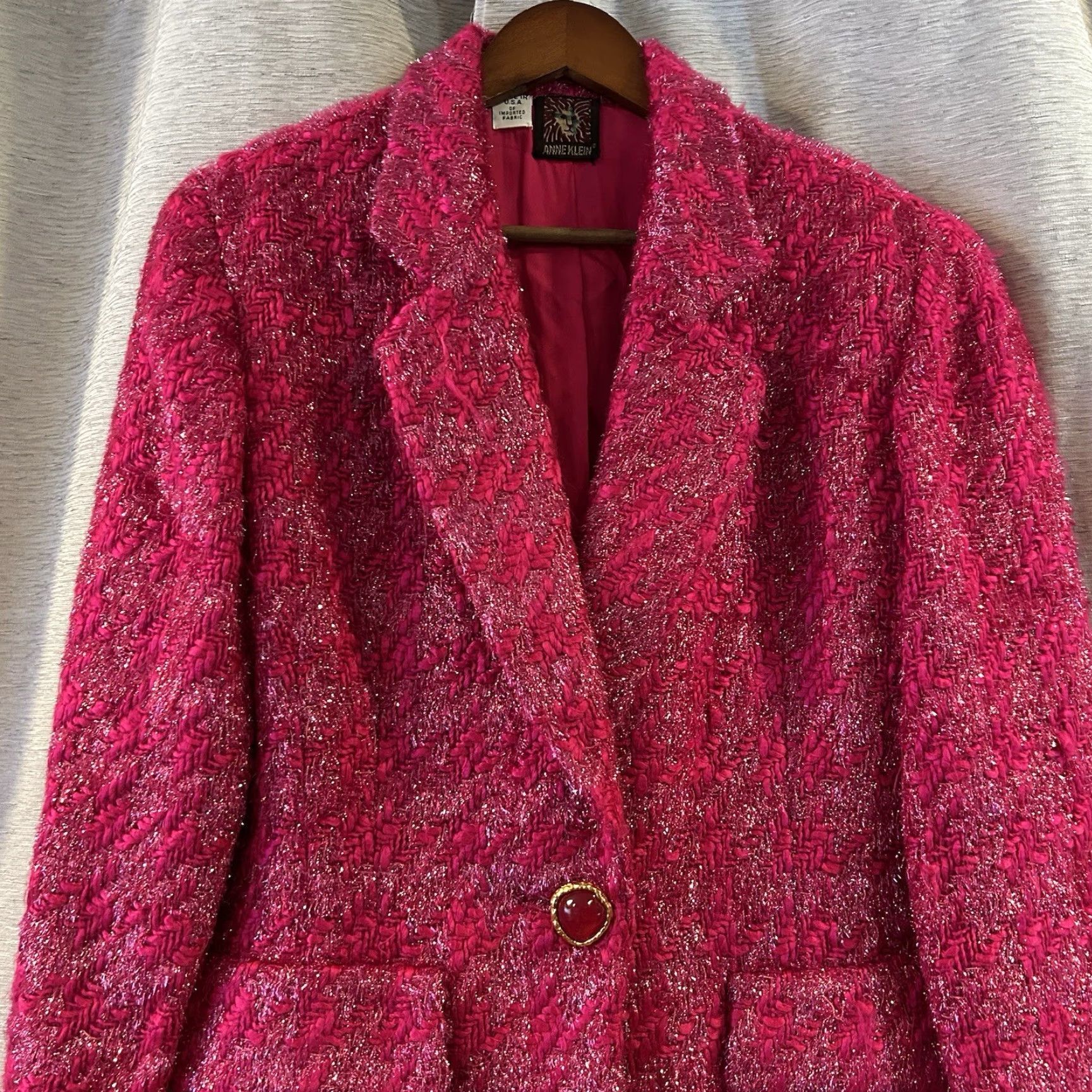 Anne Klein VINTAGE Anne Klein Blazer Pink Wool Blend Tweed Knit Union Made 12 Shirt Womens Size XL / US 12-14 / IT 48-50 - 3 Thumbnail