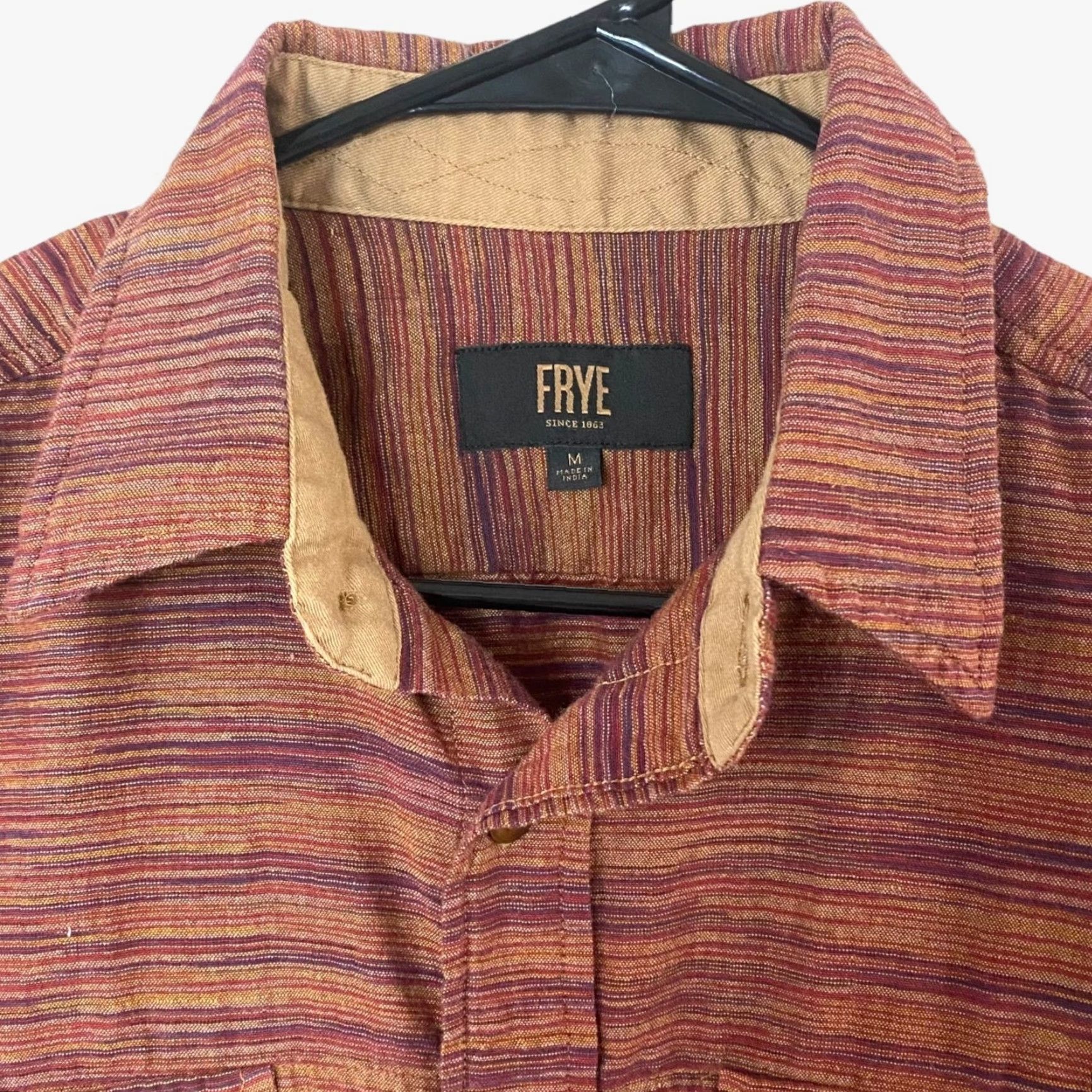 Frye Frye Button-Up Shirt Mens Medium Burnt Orange Stripe Short Sleeve Pockets Size US M / EU 48-50 / 2 - 5 Thumbnail