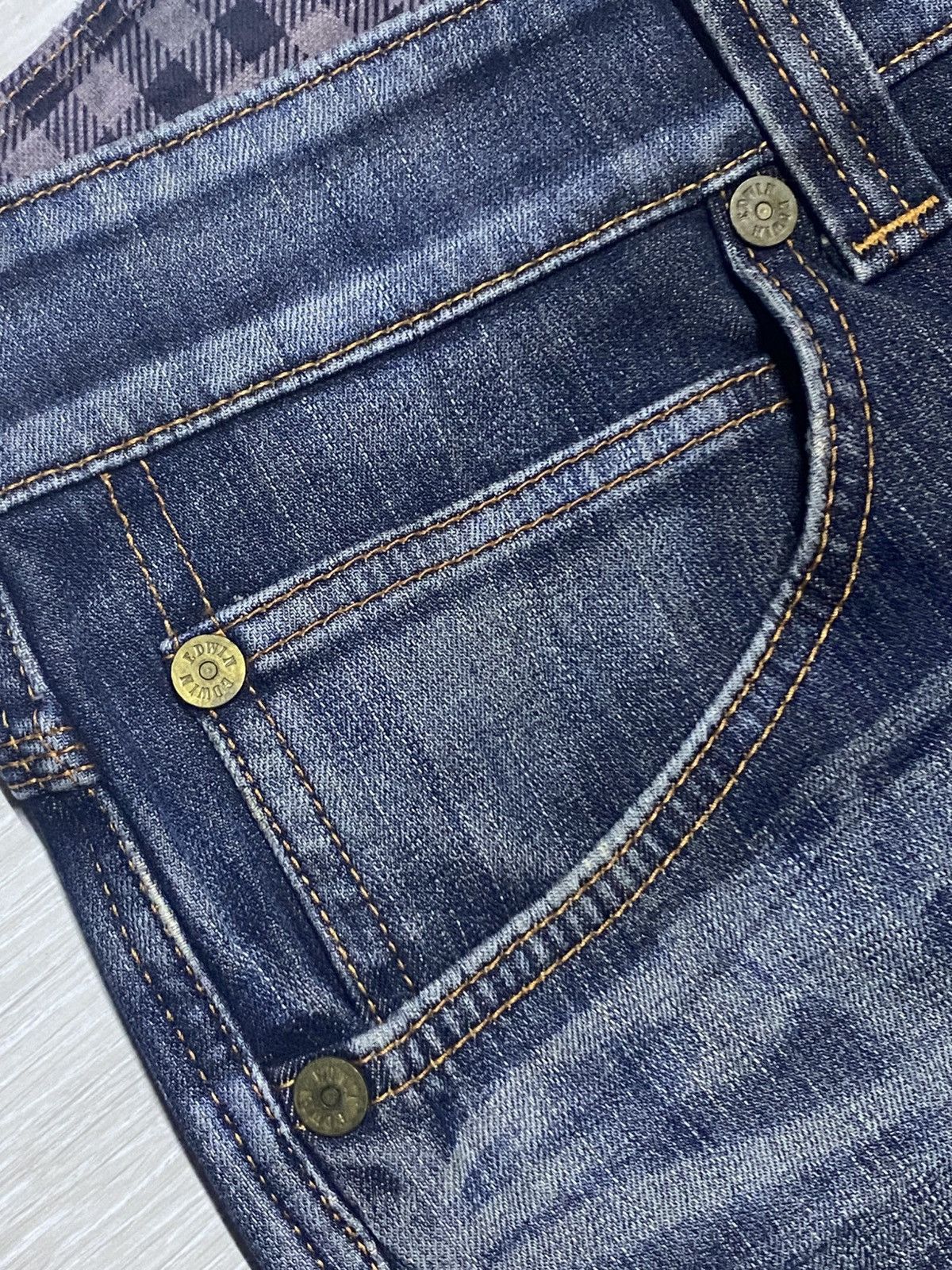 Junya Watanabe Vintage Edwin 503 Blue Trip Whisker Little Bootcut Jeans Size US 33 - 9 Thumbnail